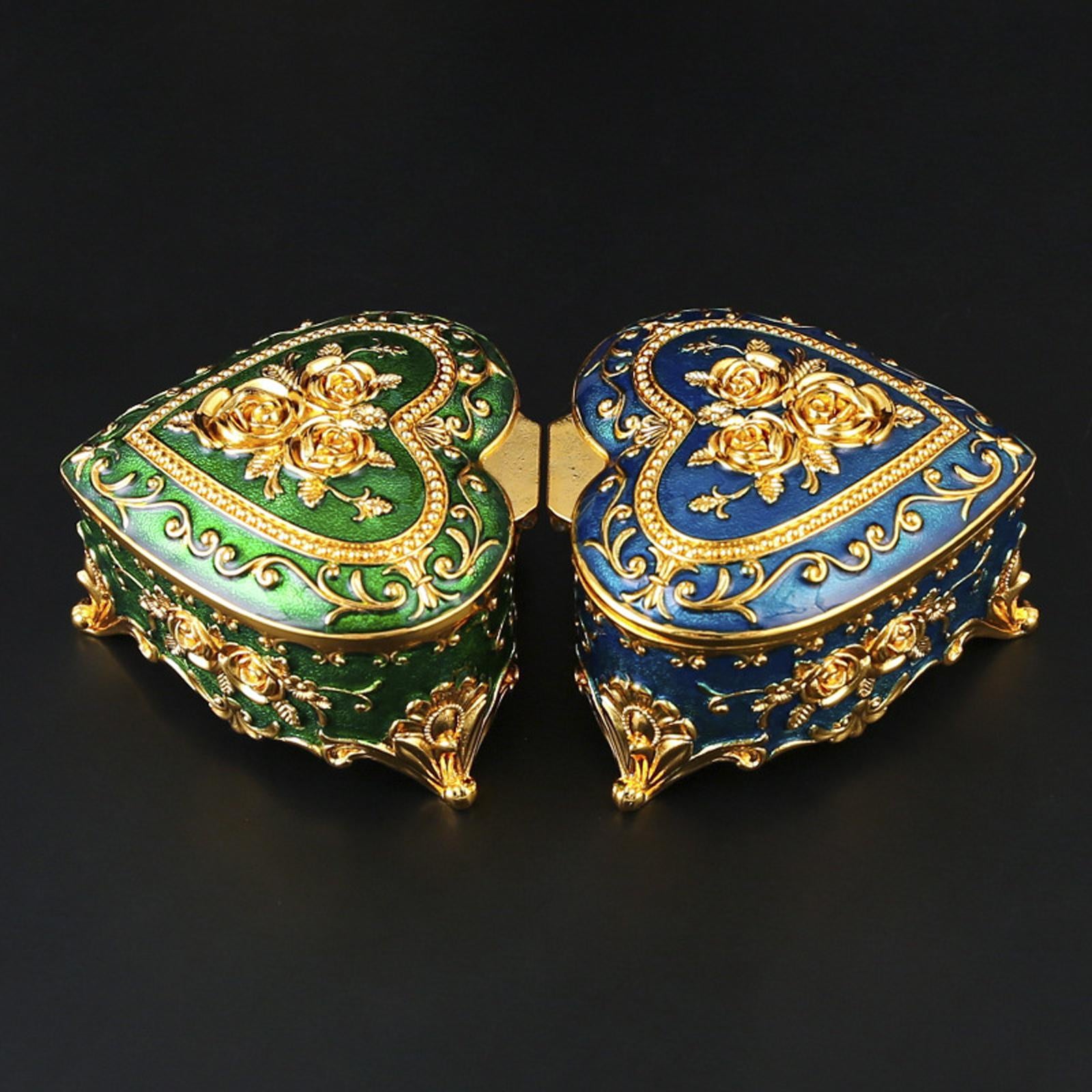 Heart Jewelry Box Exquisite Metal Keepsake Box for Necklace Rings Home Decor Green