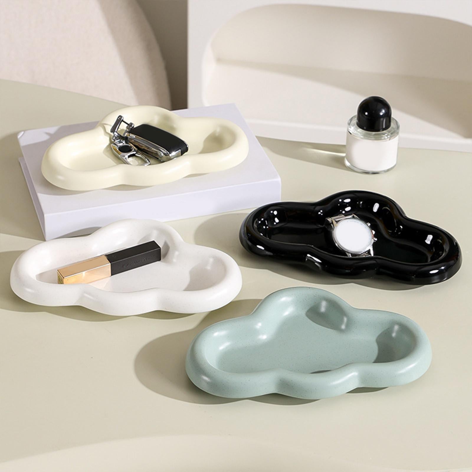 Trinket Tray Watch Keys Tray Ceramic Jewelry Plate for Bedside Table Desktop Black