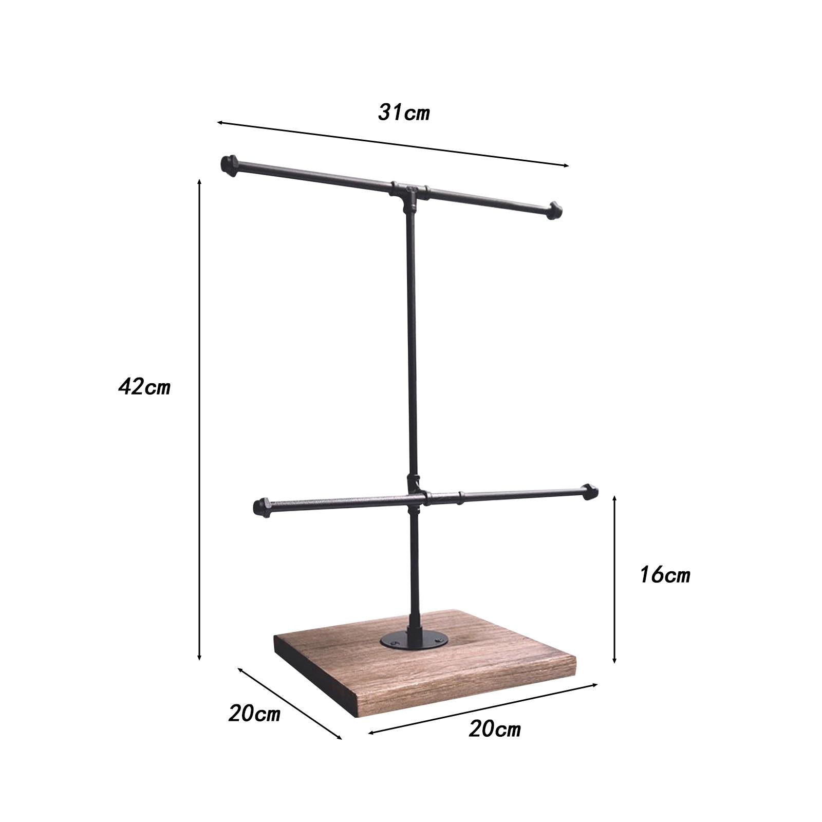 Jewelry Stand Bangle Watch Jewelry Display Rack Necklace Hanger 2 Tier T Bar Dark Wood Grain