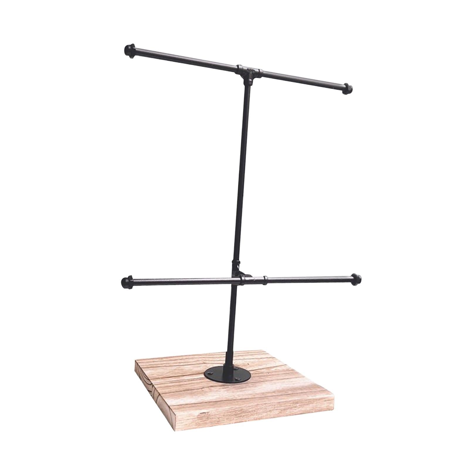 Jewelry Stand Bangle Watch Jewelry Display Rack Necklace Hanger 2 Tier T Bar Light Wood Grain