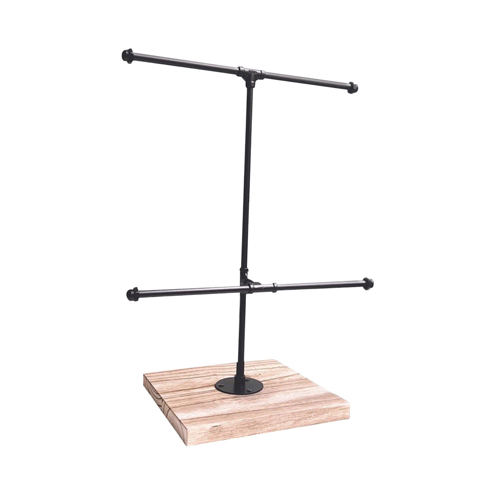 Jewelry Stand Bangle Watch Jewelry Display Rack Necklace Hanger 2 Tier T Bar Light Wood Grain