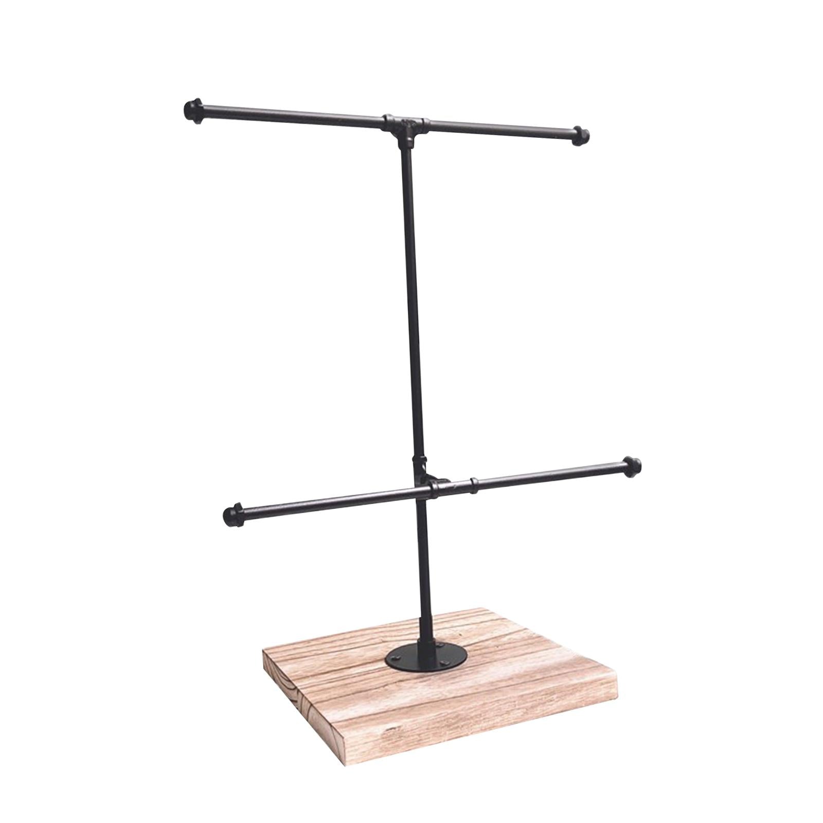Jewelry Stand Bangle Watch Jewelry Display Rack Necklace Hanger 2 Tier T Bar Light Wood Grain