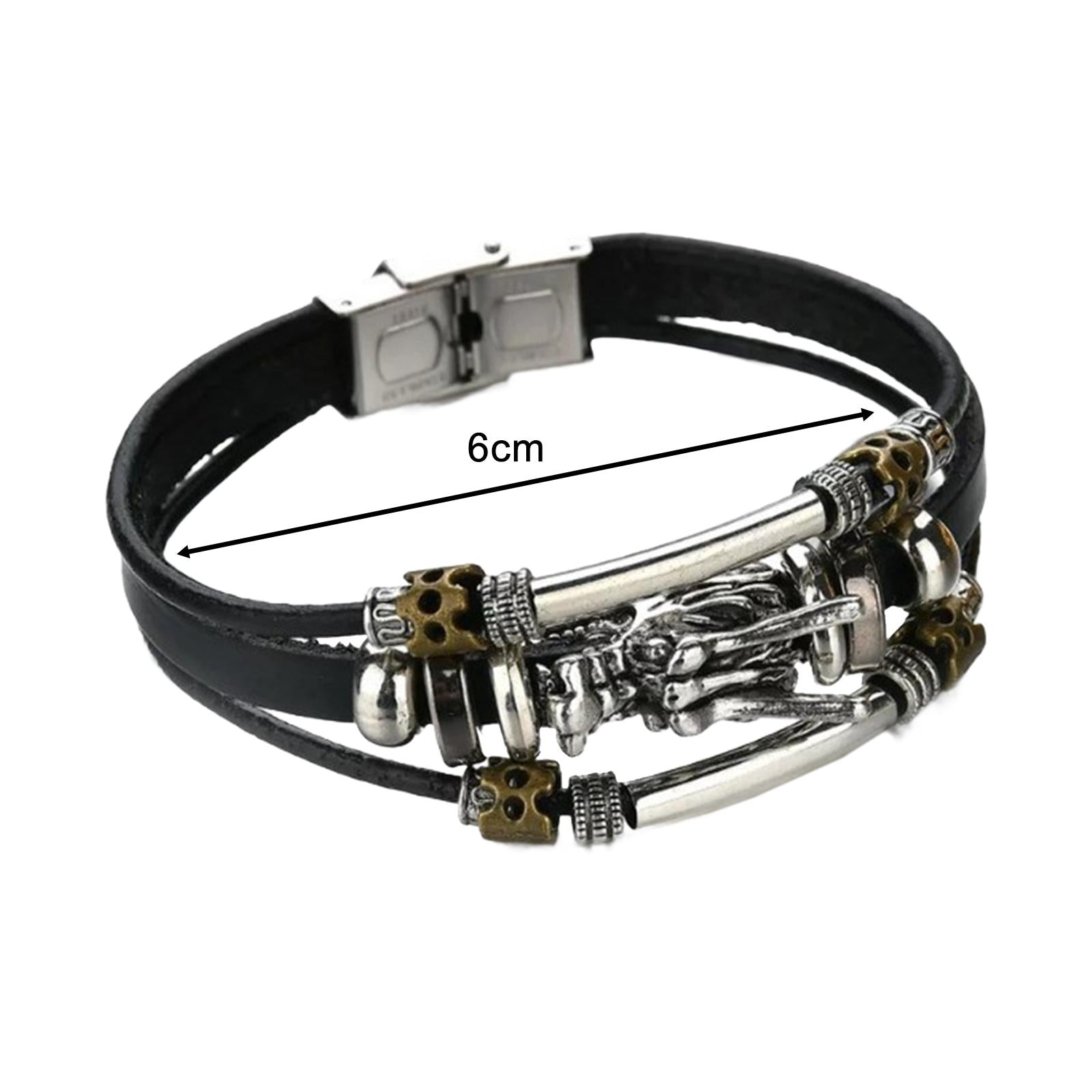 PU Leather Bracelet Trendy Ornament Casual Adjustable Multilayer Cuff Bangle Black