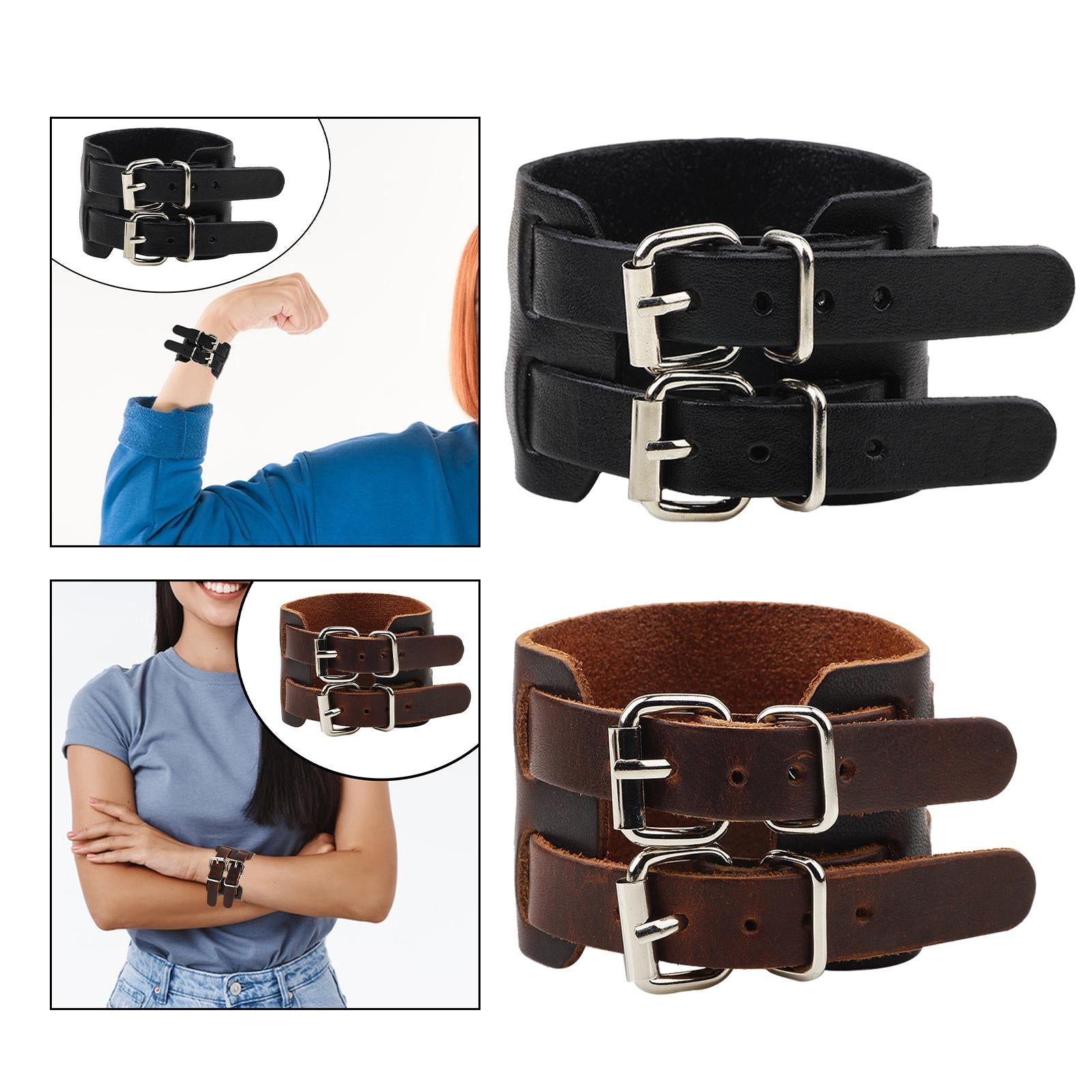 Double Tour Bracelet PU Leather Bracelet for Thanksgiving Wedding Graduation black