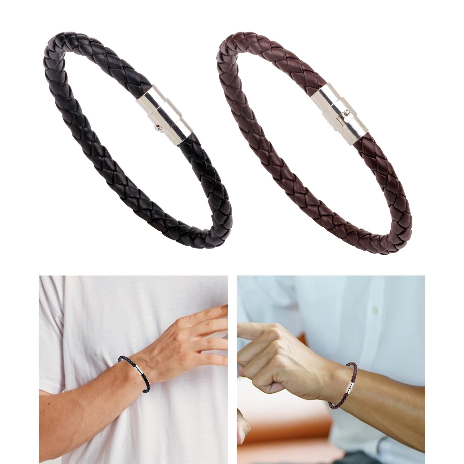 Braided Leather Bracelet for Men Women for Travel Father's Day Birthday Gift Black