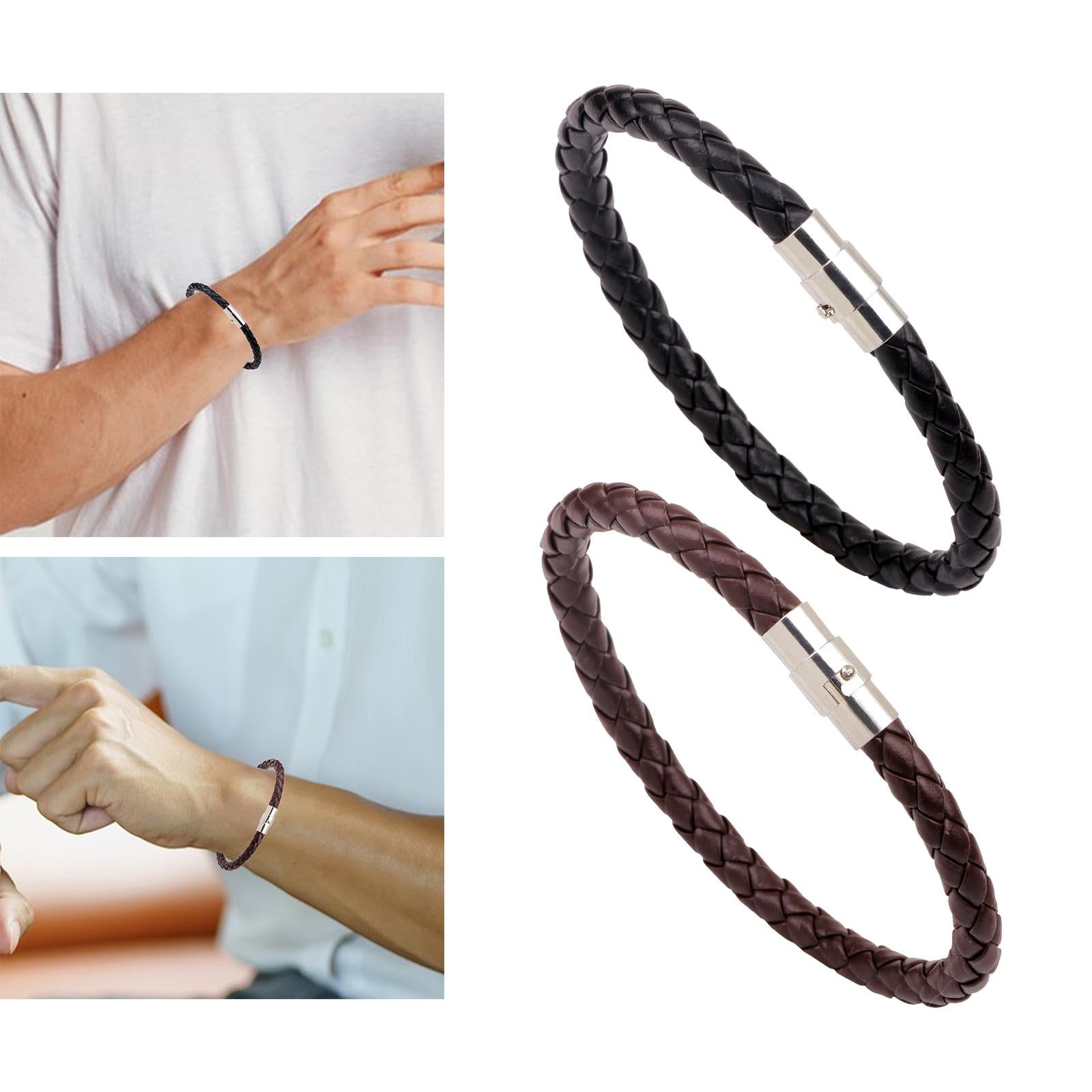 Braided Leather Bracelet for Men Women for Travel Father's Day Birthday Gift Black