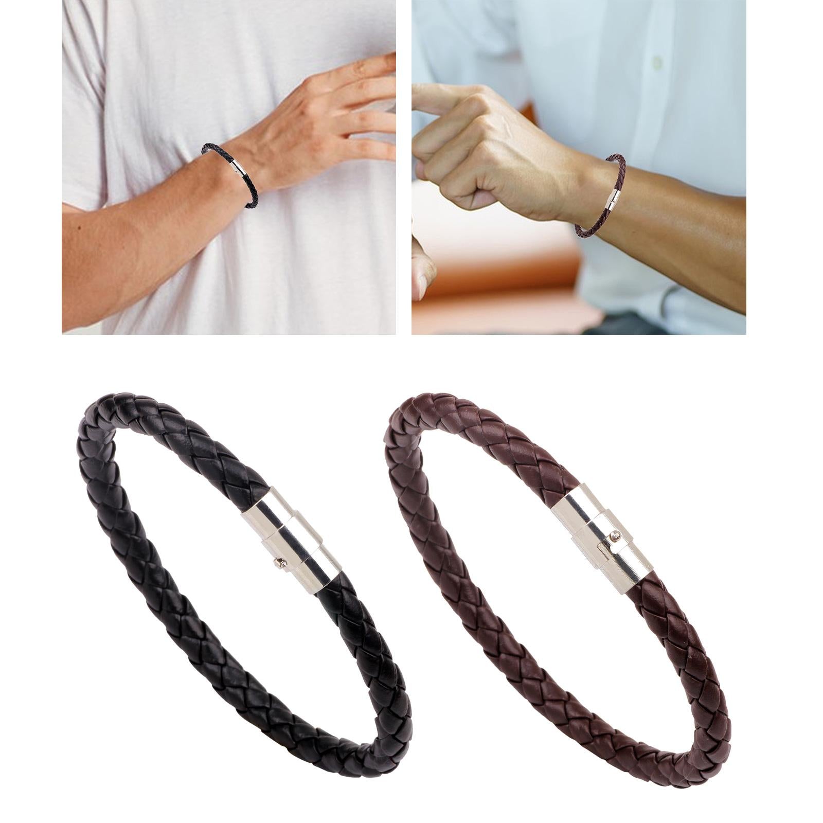 Braided Leather Bracelet for Men Women for Travel Father's Day Birthday Gift Black