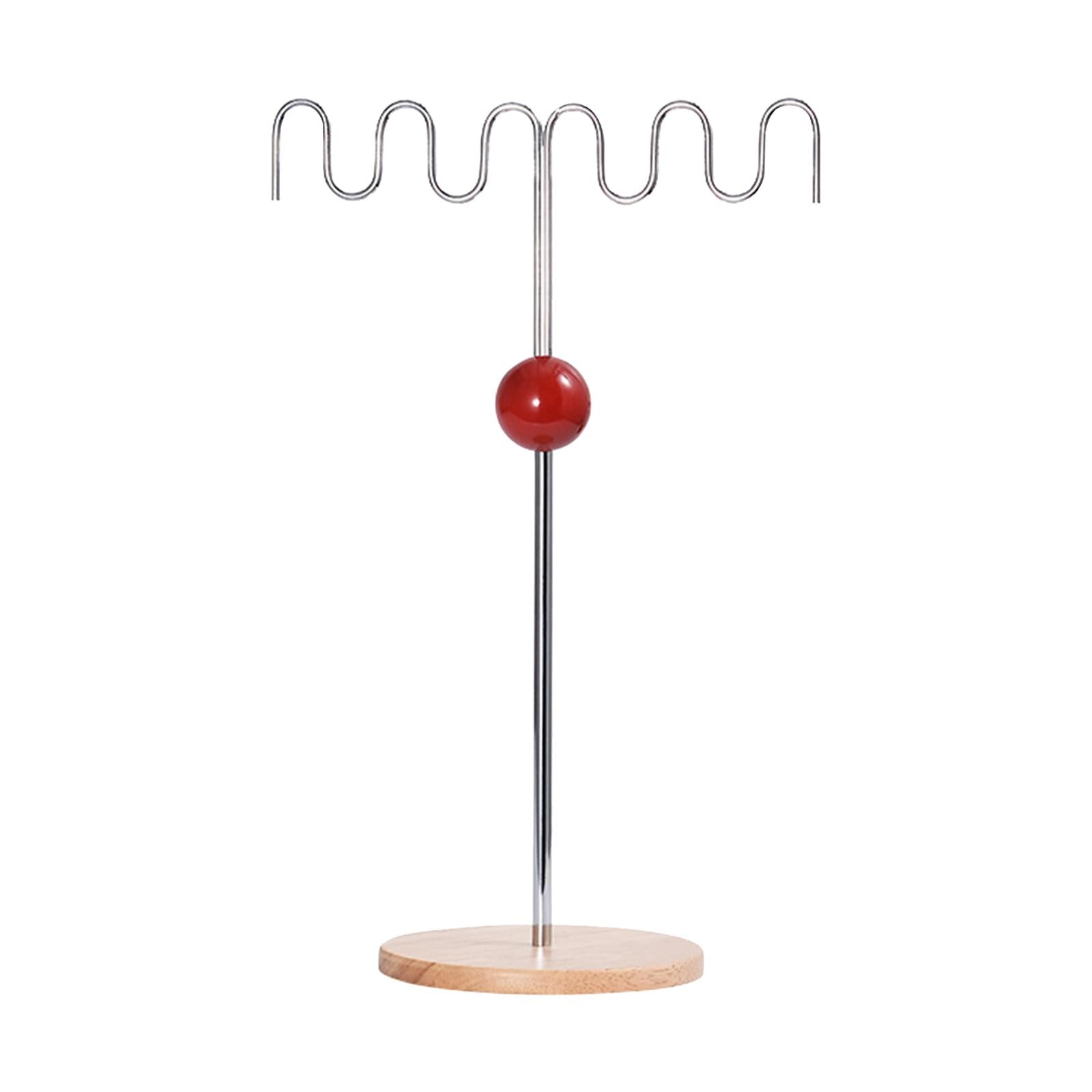 Necklace Organizer Stand Metal Earring Holder for Bangles Pendants Bracelets Red Acrylic Base
