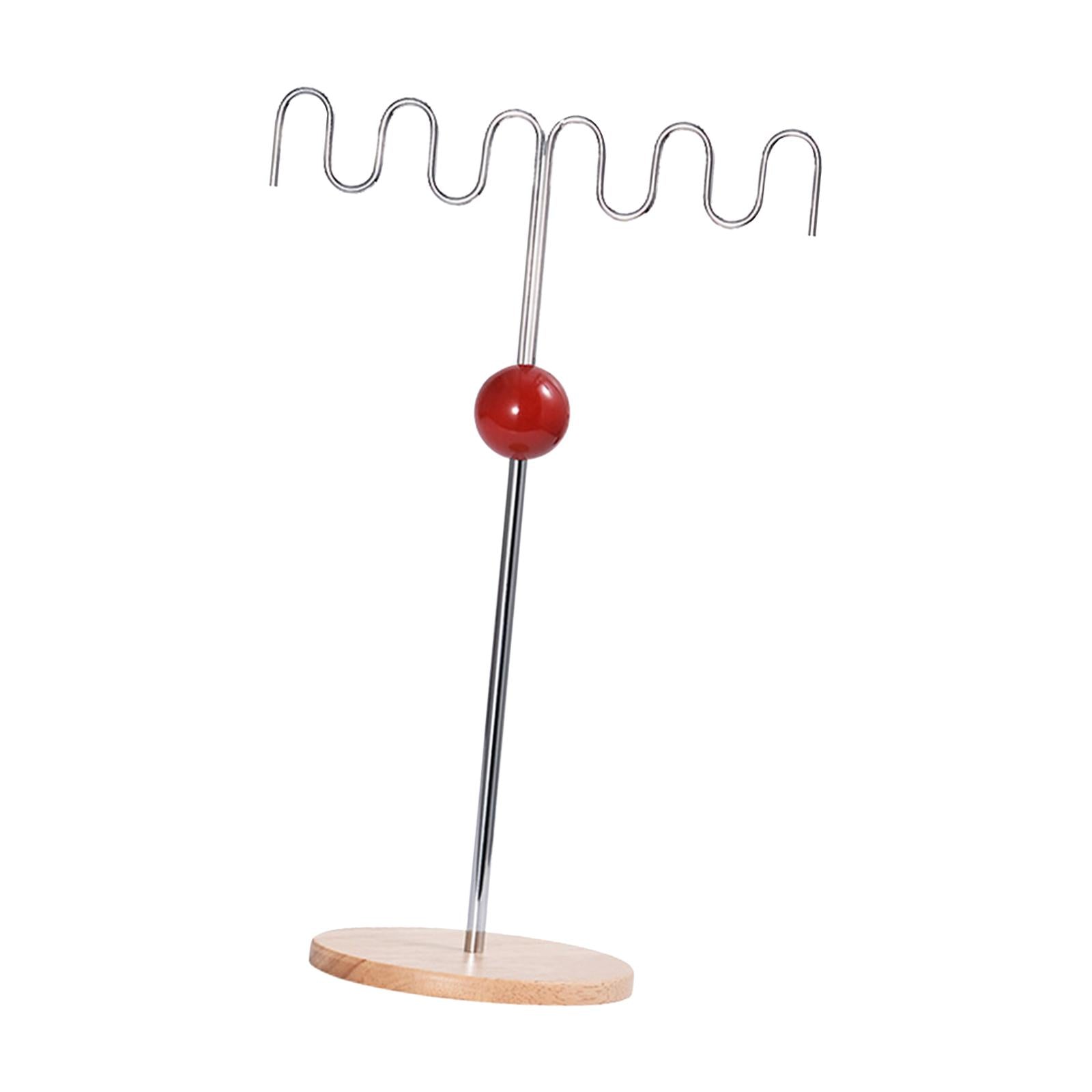 Necklace Organizer Stand Metal Earring Holder for Bangles Pendants Bracelets Red Acrylic Base