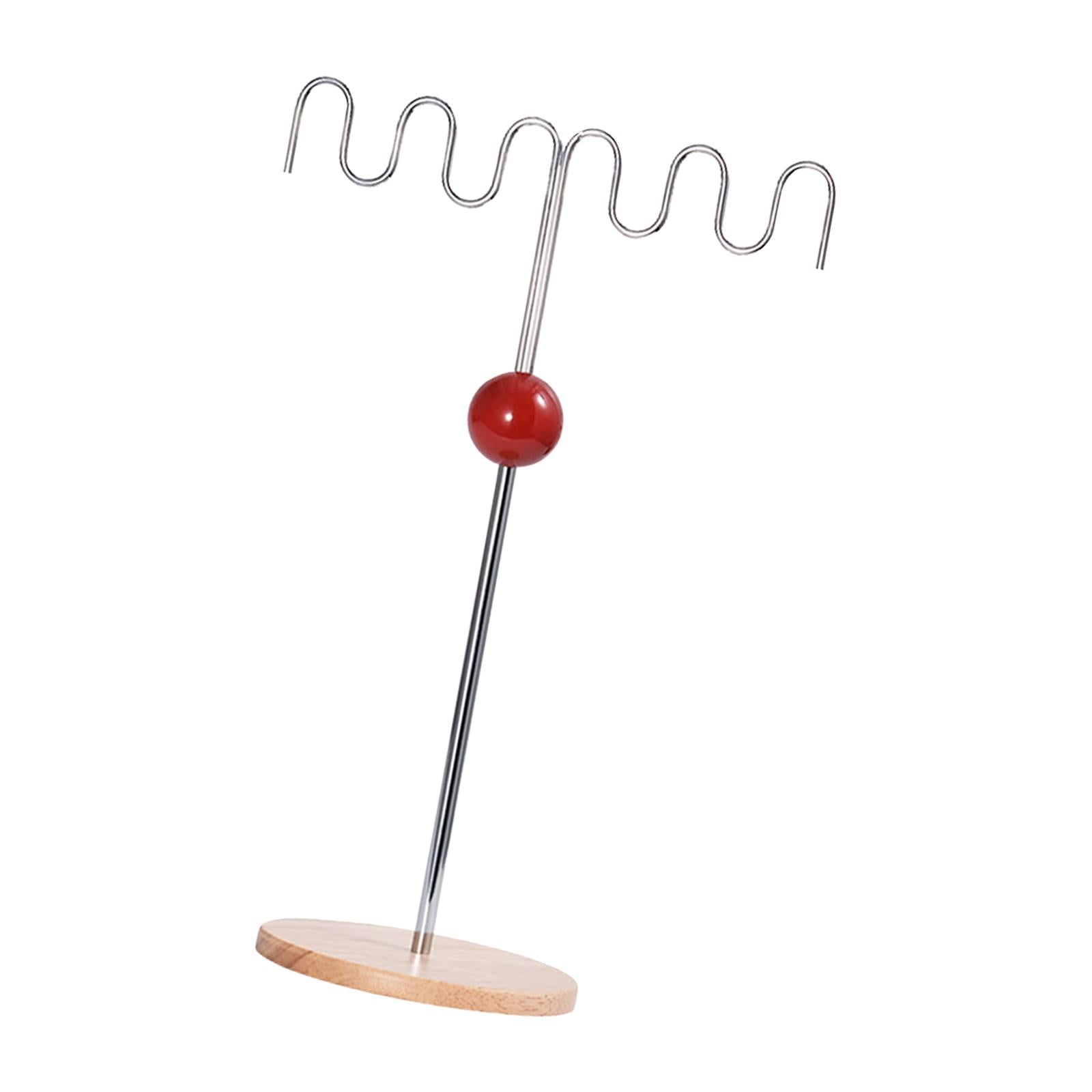 Necklace Organizer Stand Metal Earring Holder for Bangles Pendants Bracelets Red Acrylic Base