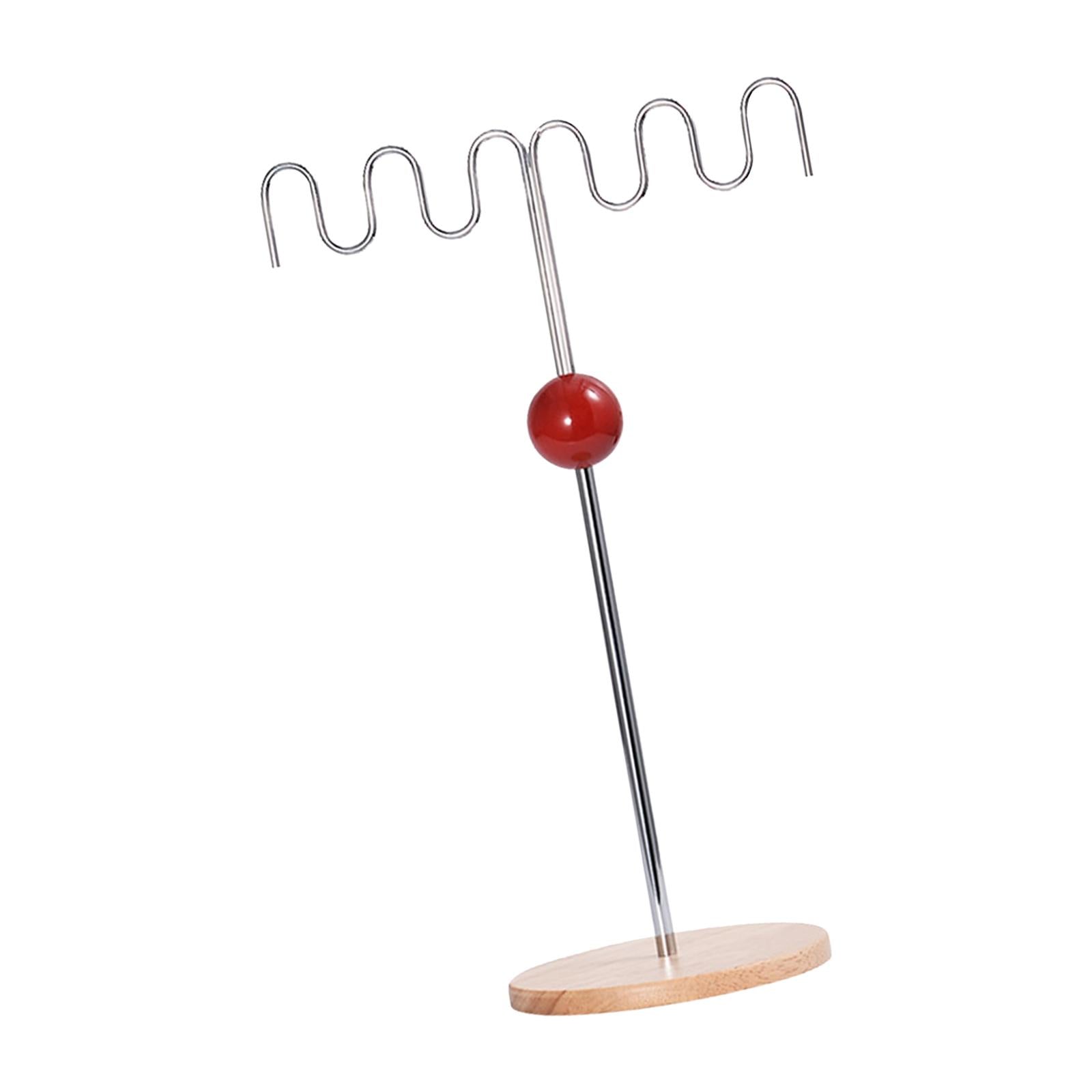 Necklace Organizer Stand Metal Earring Holder for Bangles Pendants Bracelets Red Acrylic Base