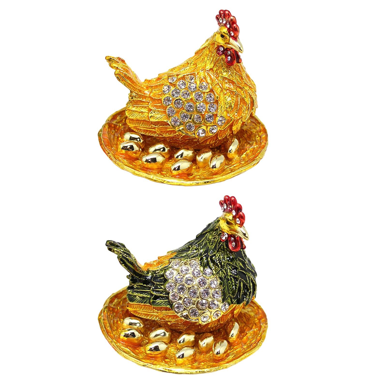 Hen Hatching Eggs Jewelry Box Alloy Jewelry Organizer for Desktop Decoration gold