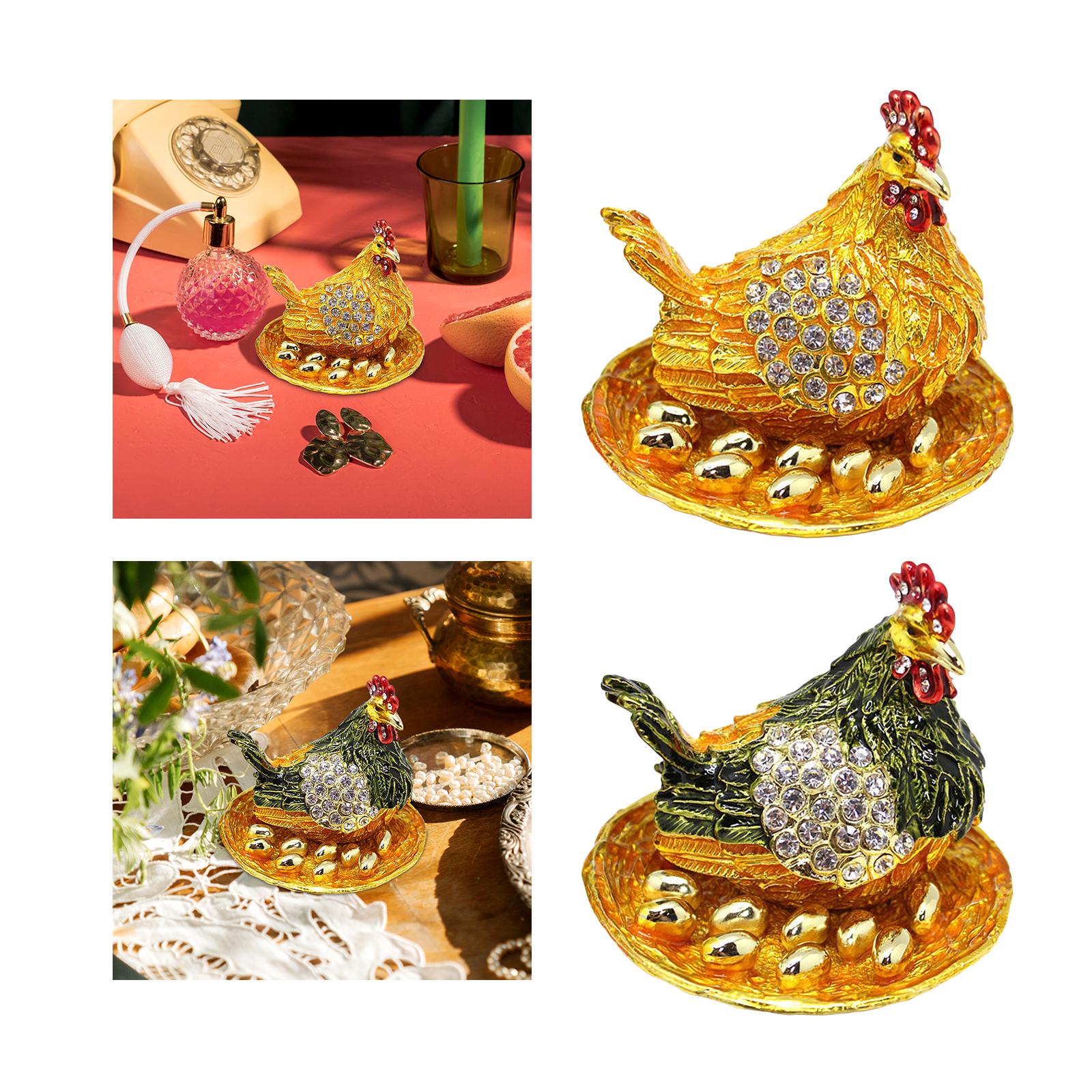 Hen Hatching Eggs Jewelry Box Alloy Jewelry Organizer for Desktop Decoration gold