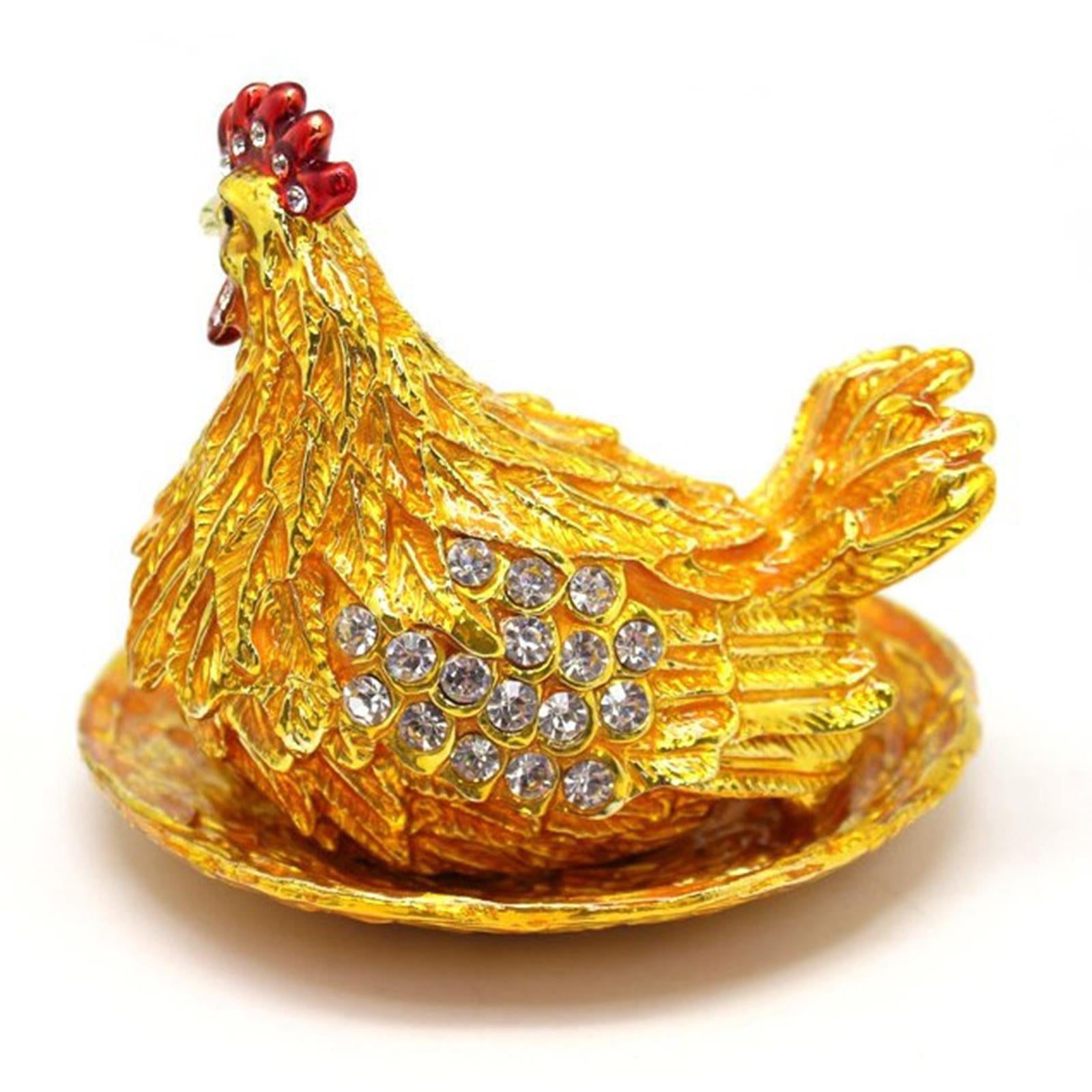Hen Hatching Eggs Jewelry Box Alloy Jewelry Organizer for Desktop Decoration gold