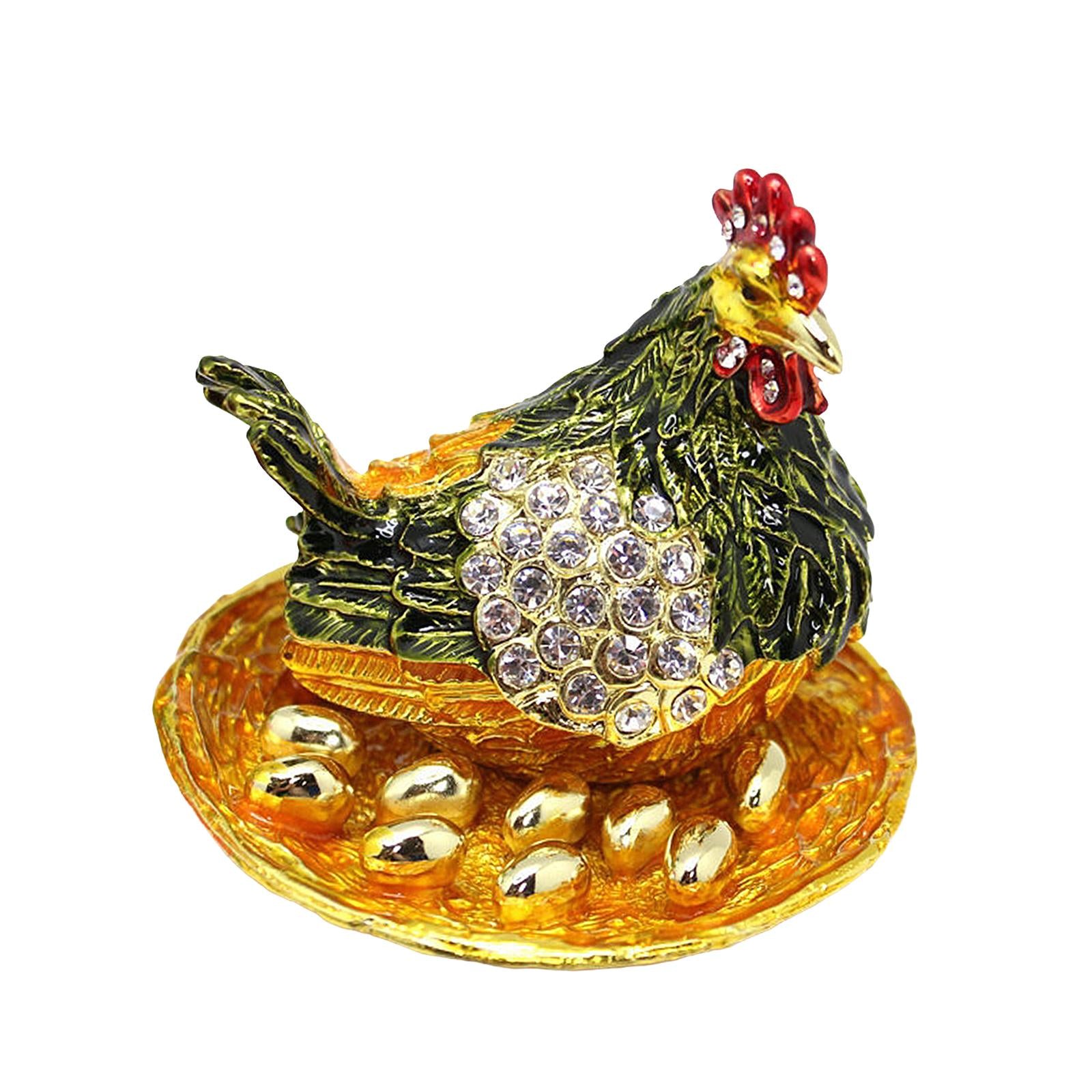 Hen Hatching Eggs Jewelry Box Alloy Jewelry Organizer for Desktop Decoration green