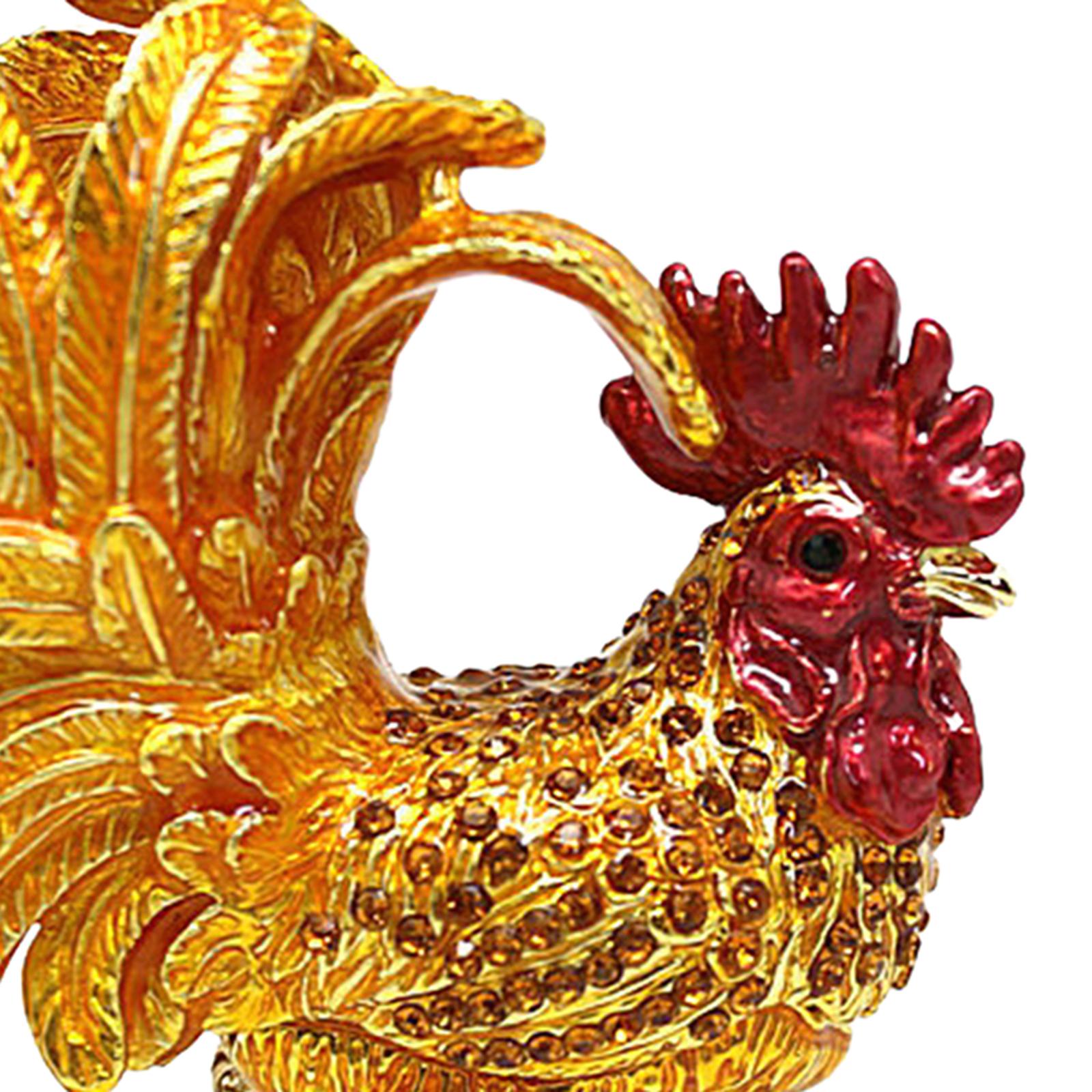 Enameled Chicken Figurine Jewelry Box Animal Statue Decor Treasure Chest Box Gold