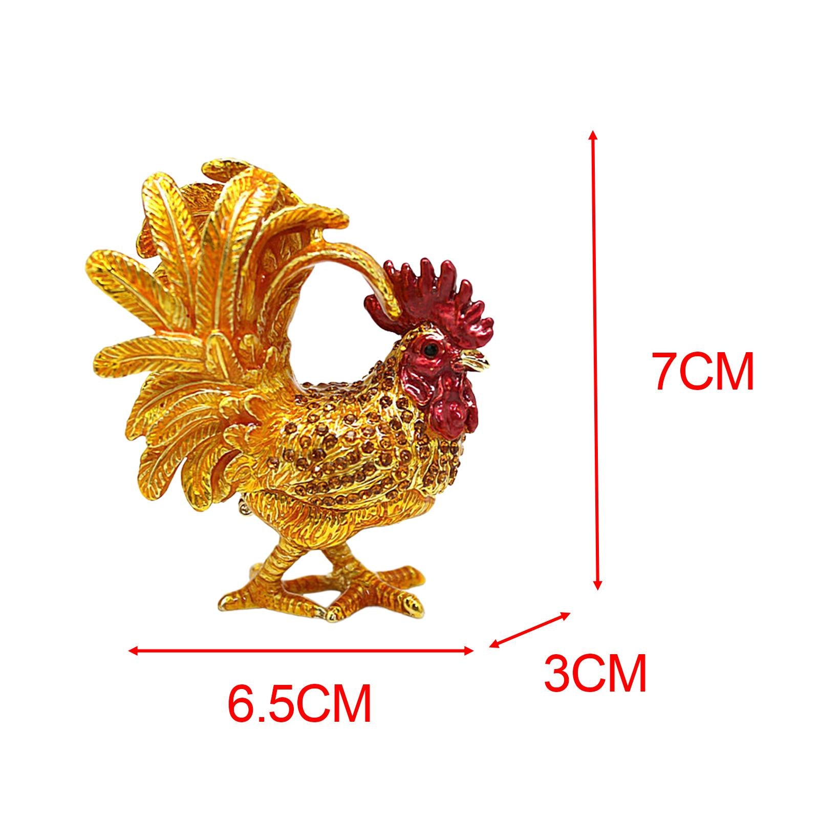 Enameled Chicken Figurine Jewelry Box Animal Statue Decor Treasure Chest Box Gold