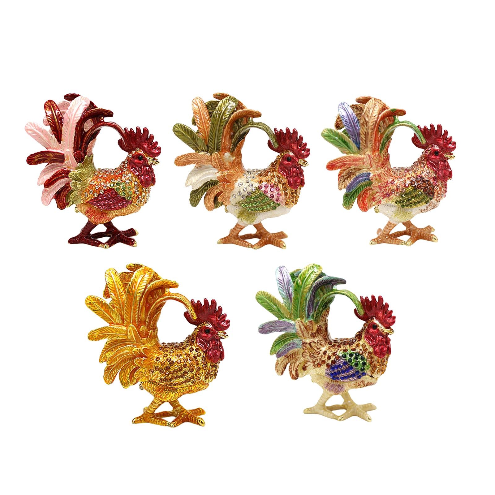 Enameled Chicken Figurine Jewelry Box Animal Statue Decor Treasure Chest Box Gold