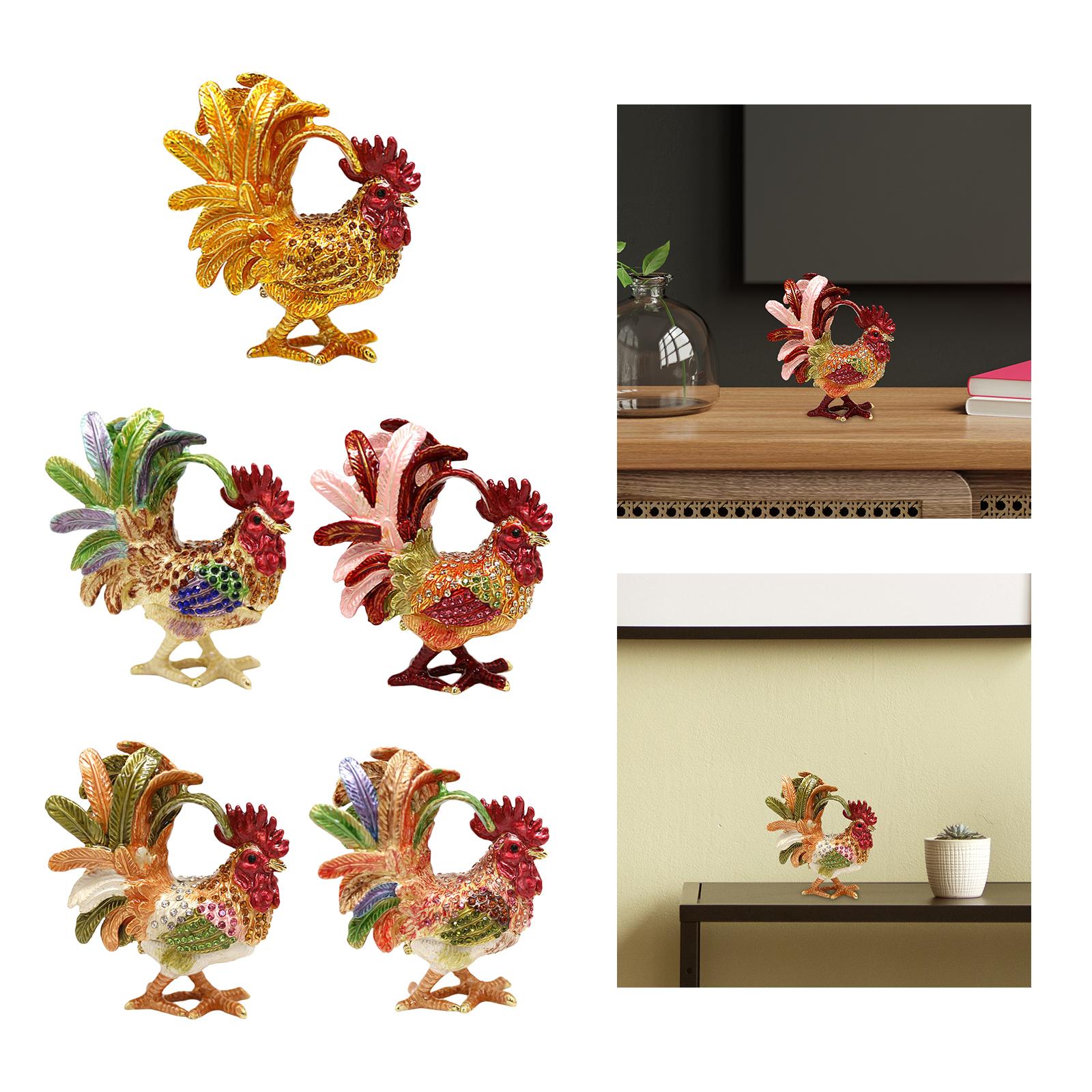 Enameled Chicken Figurine Jewelry Box Animal Statue Decor Treasure Chest Box Gold