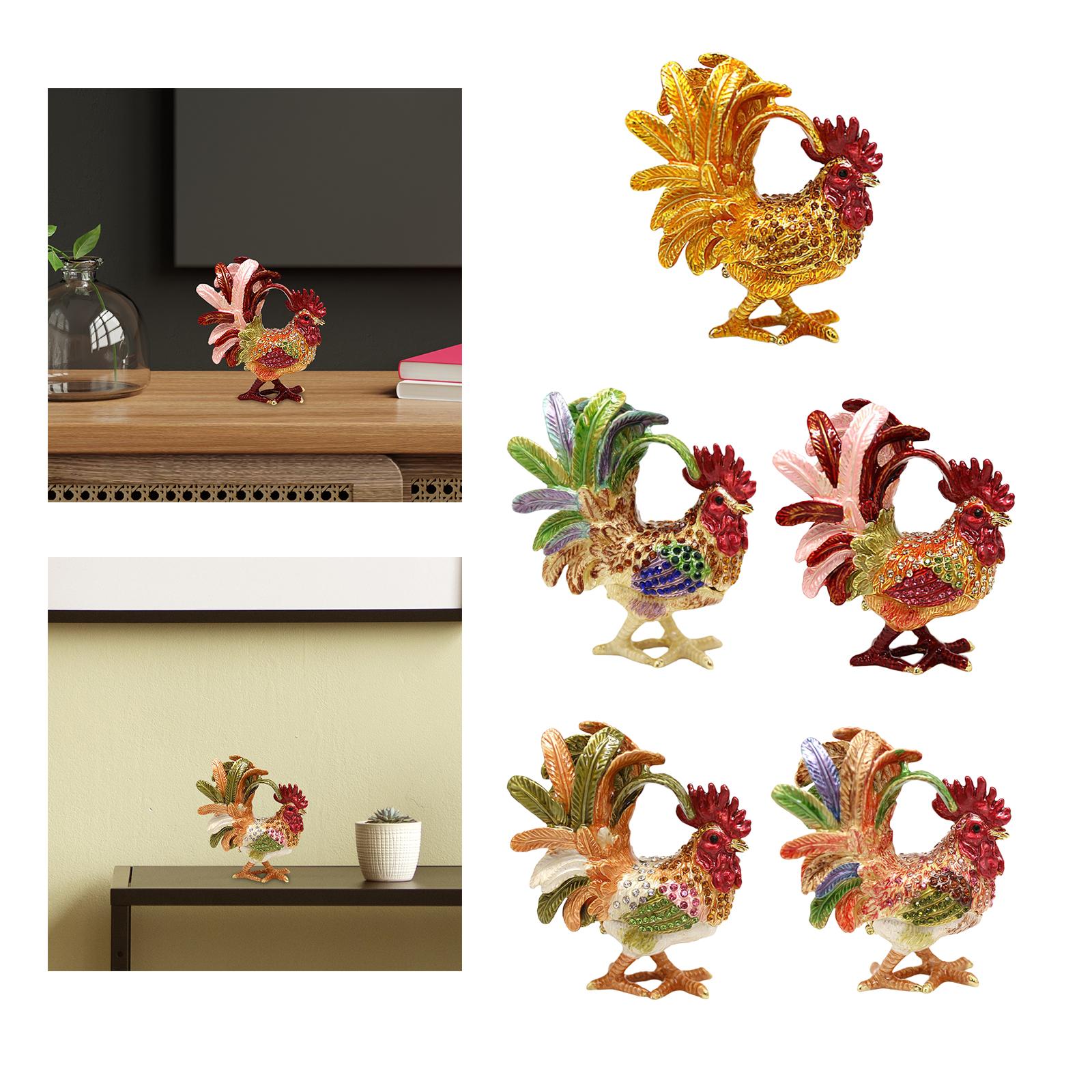 Enameled Chicken Figurine Jewelry Box Animal Statue Decor Treasure Chest Box Gold