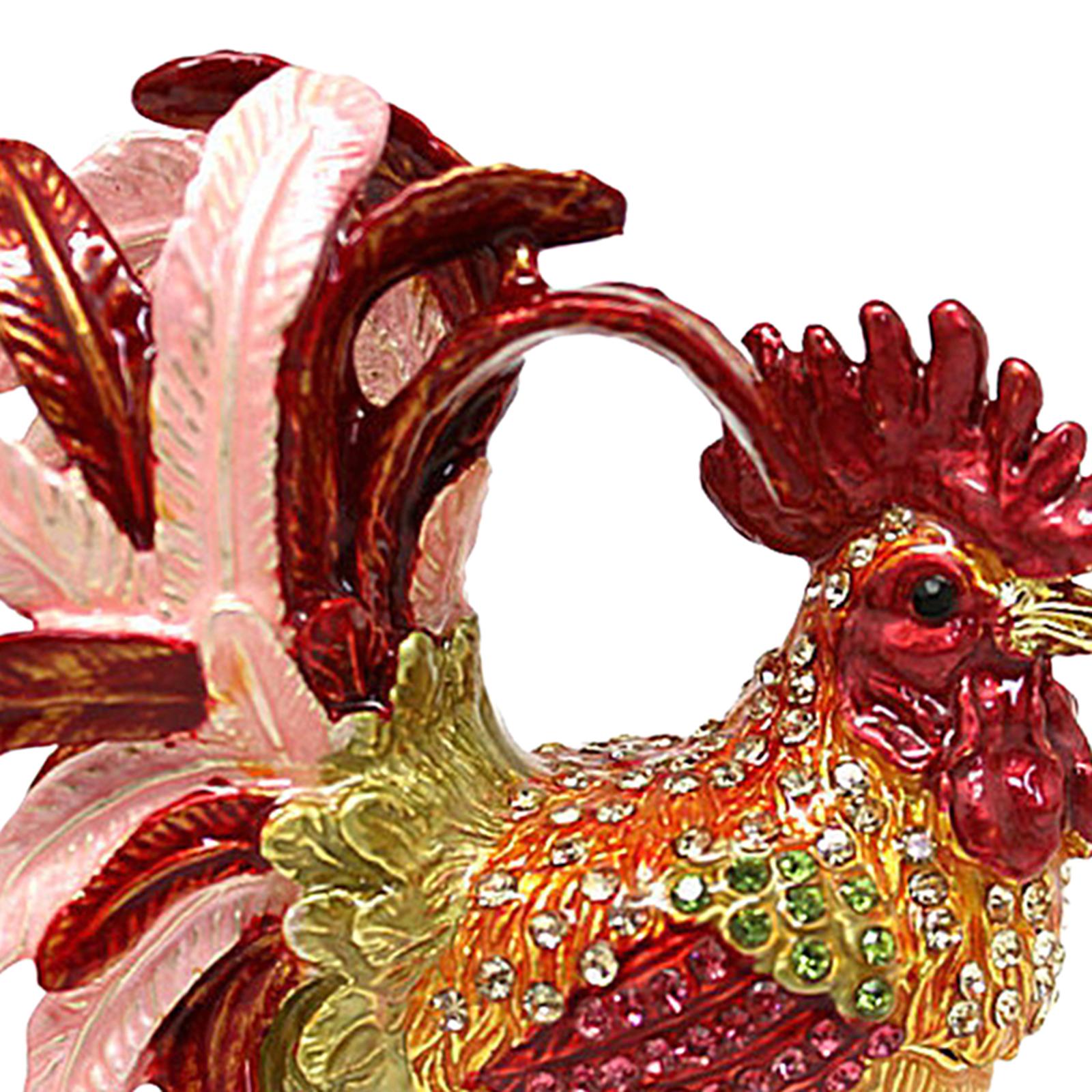 Enameled Chicken Figurine Jewelry Box Animal Statue Decor Treasure Chest Box Red