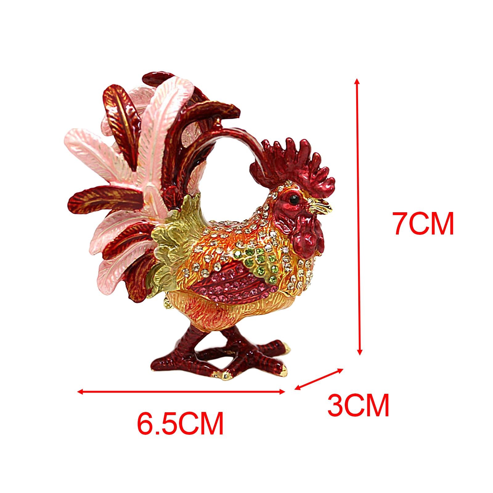 Enameled Chicken Figurine Jewelry Box Animal Statue Decor Treasure Chest Box Red