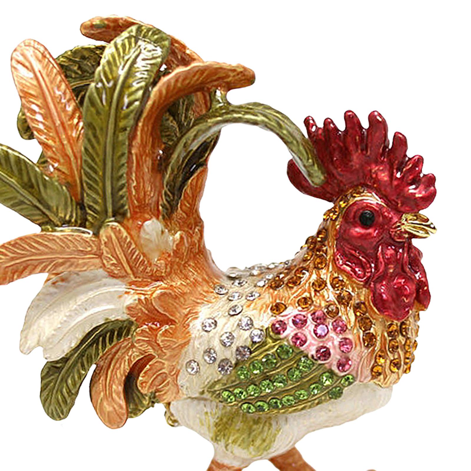 Enameled Chicken Figurine Jewelry Box Animal Statue Decor Treasure Chest Box Green