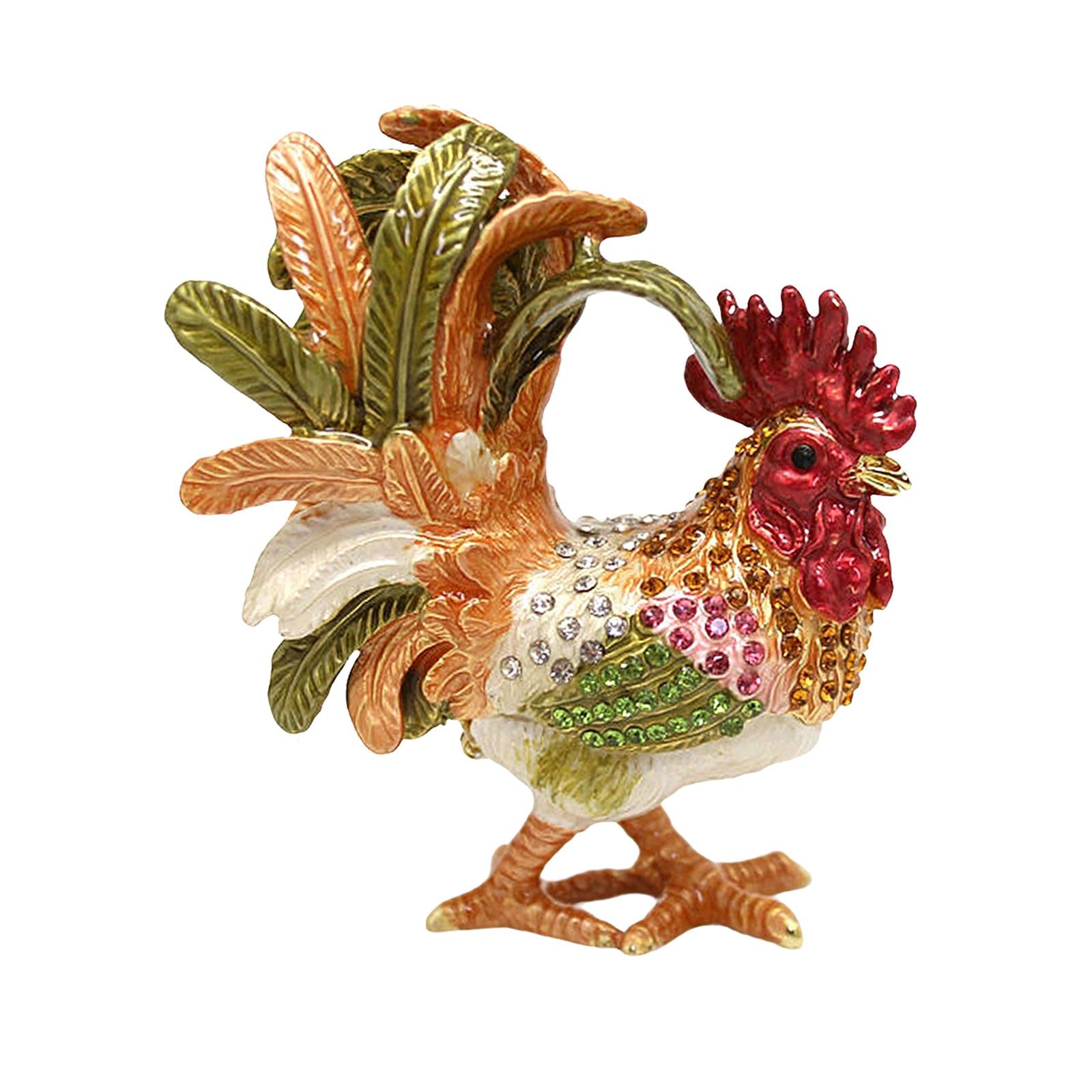 Enameled Chicken Figurine Jewelry Box Animal Statue Decor Treasure Chest Box Green