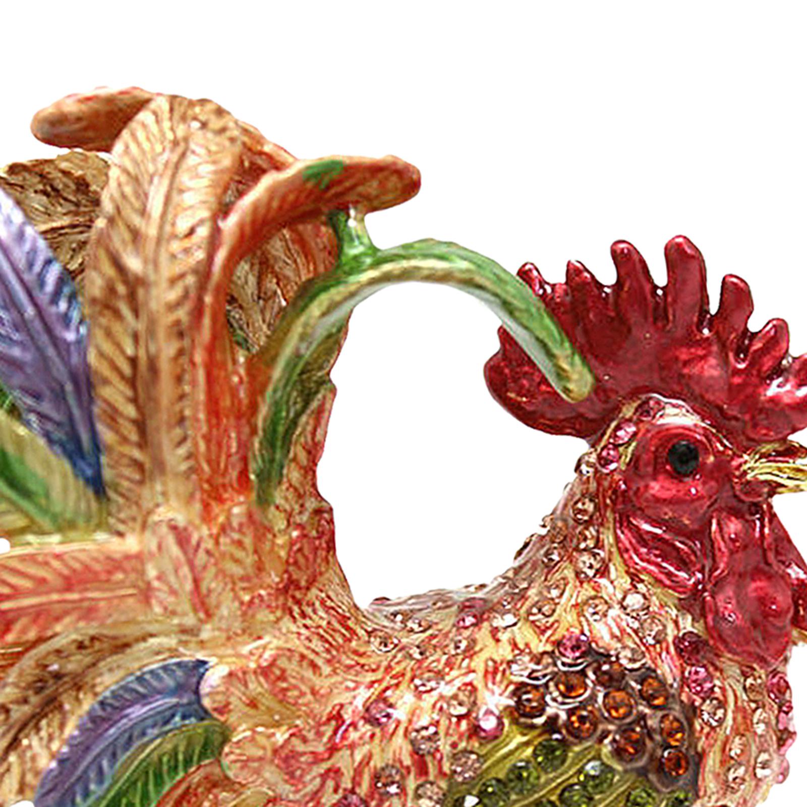 Enameled Chicken Figurine Jewelry Box Animal Statue Decor Treasure Chest Box Floral