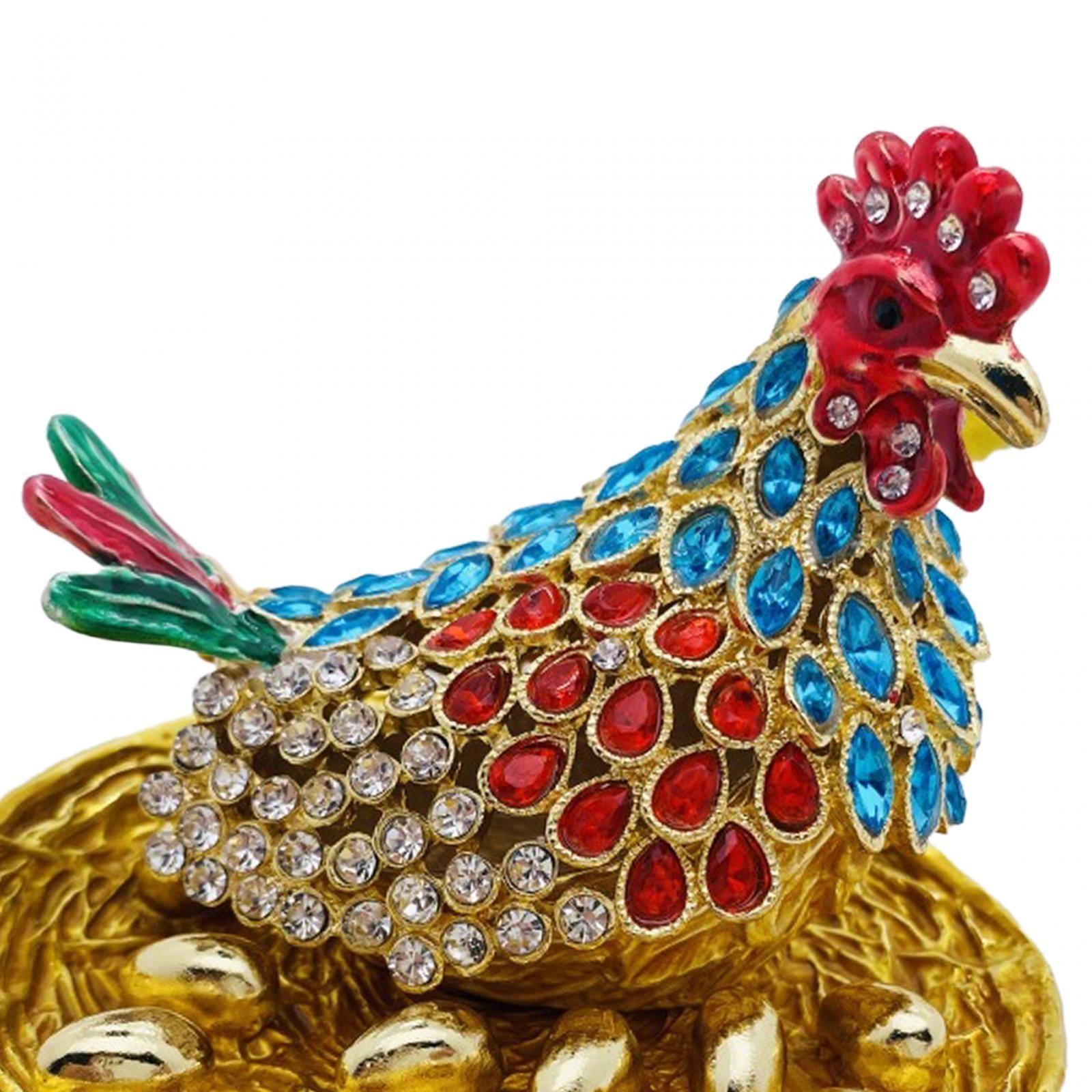 Hen Hatching Eggs Figurine Enameled Jewelry Box Treasure Chest Box for Women