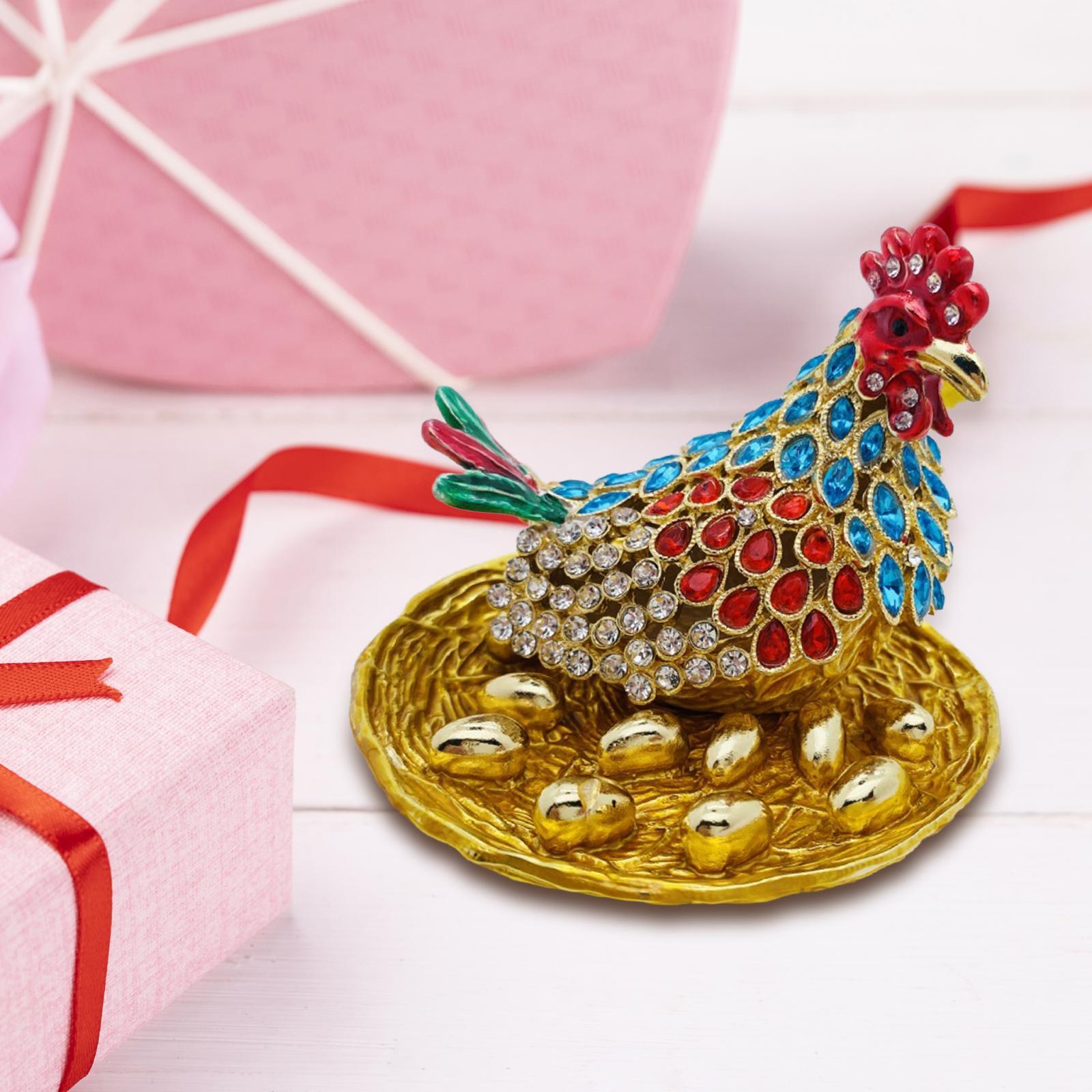Hen Hatching Eggs Figurine Enameled Jewelry Box Treasure Chest Box for Women
