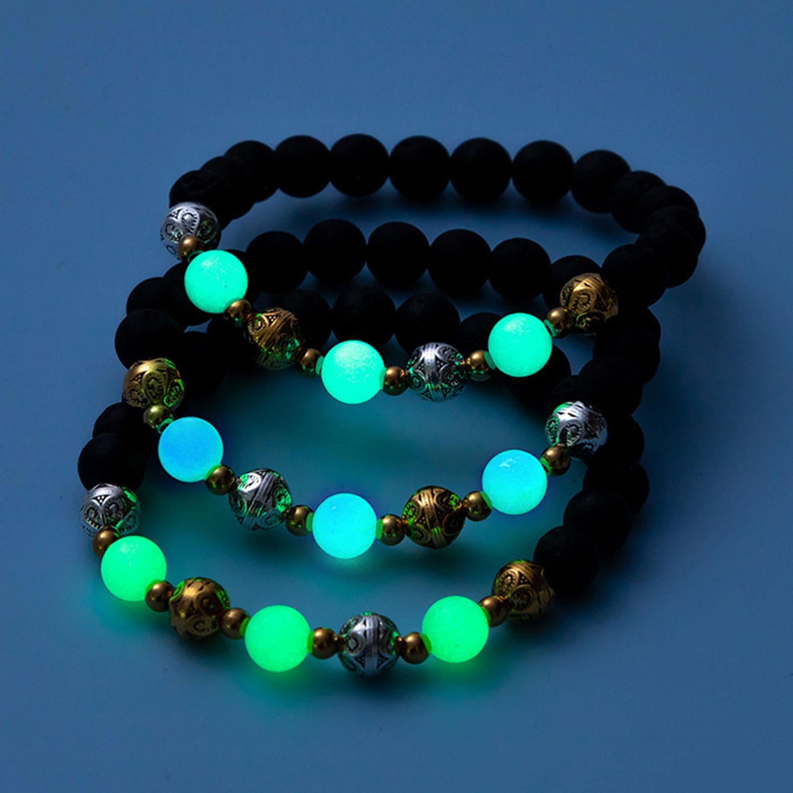 Luminous Bracelet Ball Beads Bracelet Women Couples Stylish Elastic Bracelet Blue and Green