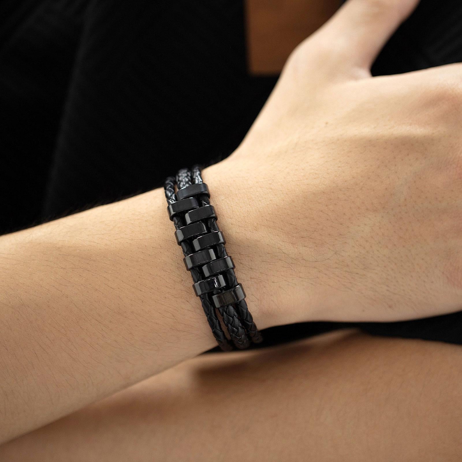 Braided Bracelet Gift Punk Rock Tribal Cuff Bracelet for Men Women Boyfriend Black