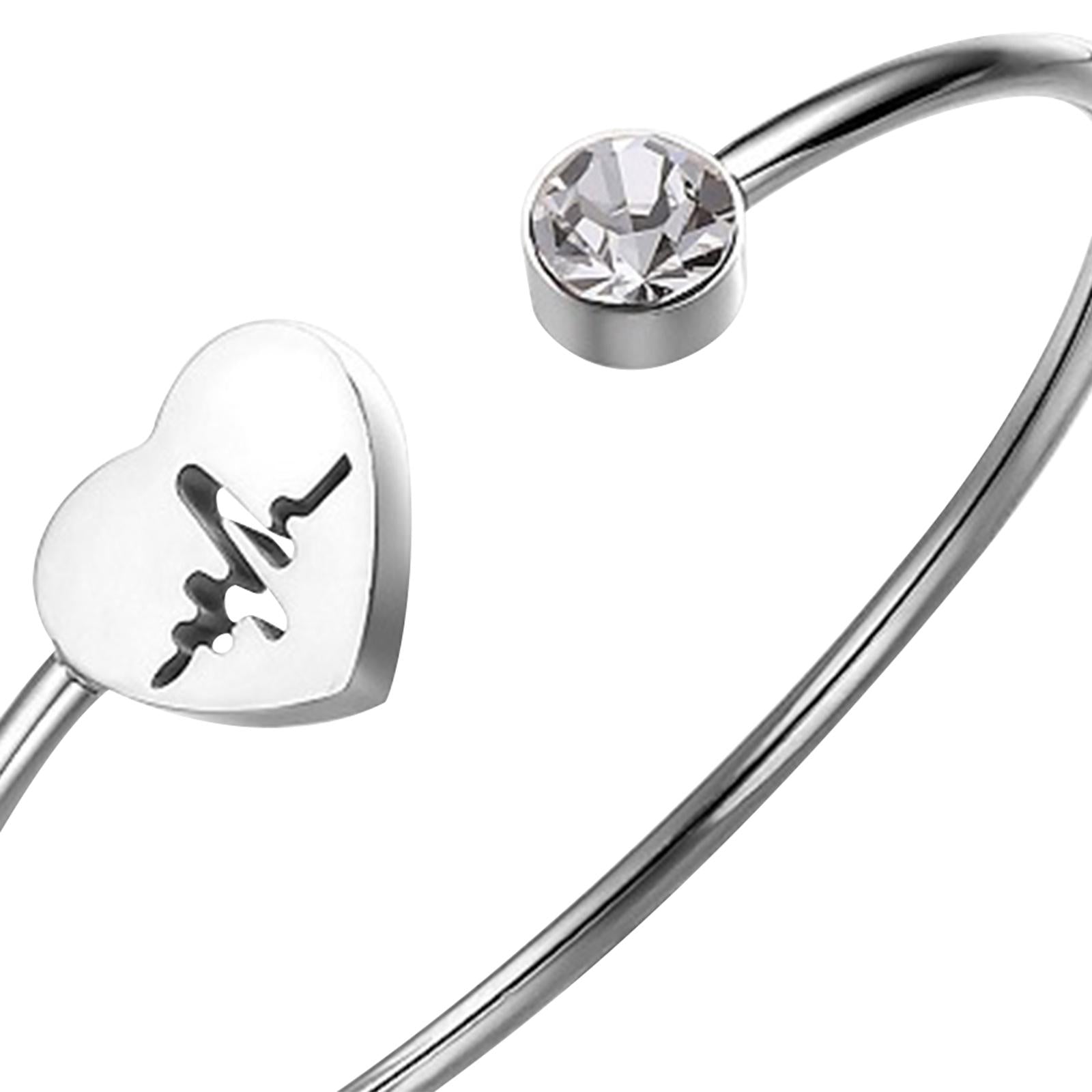 Open Bangle Gifts Heart Bracelet for Engagement Father's Day Valentine's Day Silver