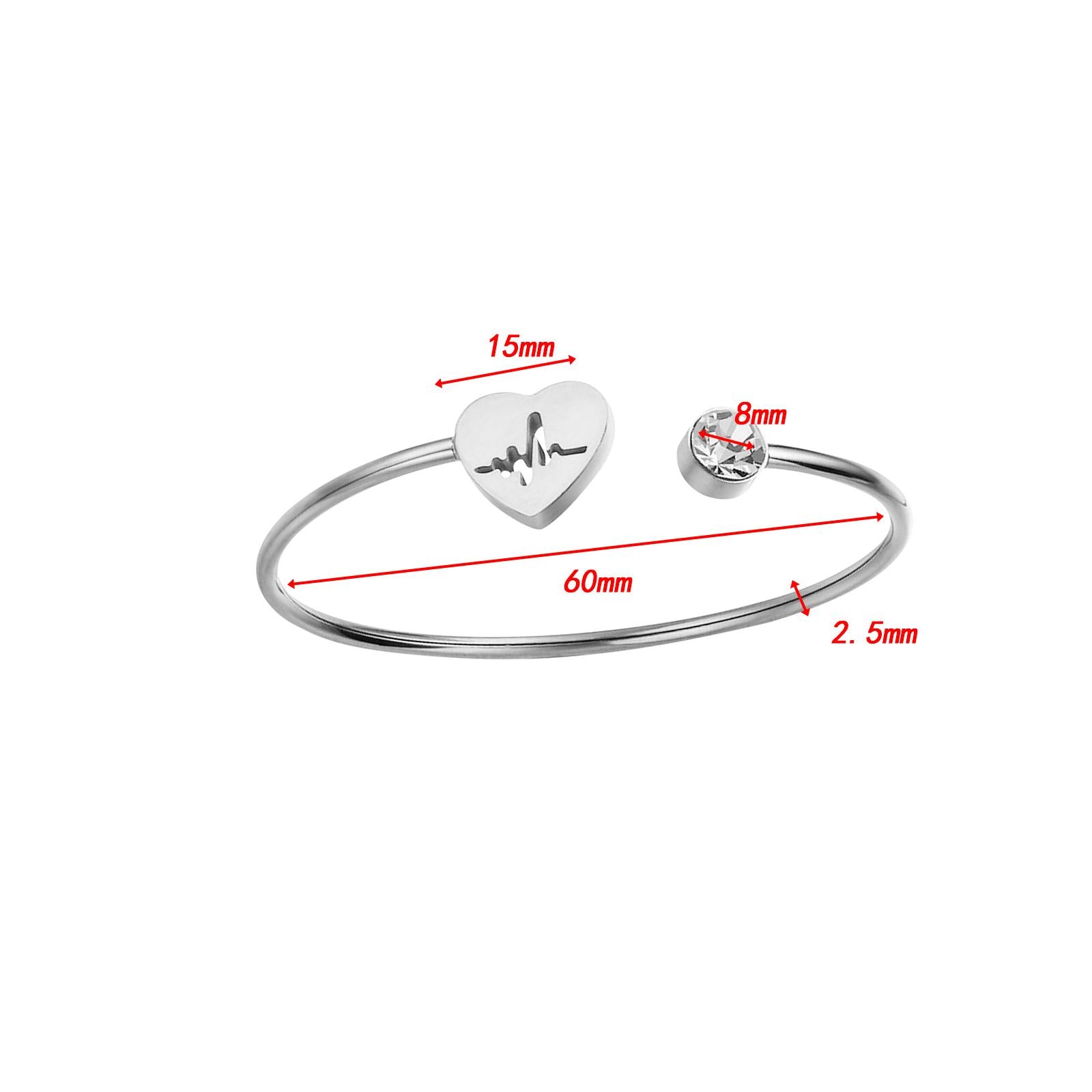 Open Bangle Gifts Heart Bracelet for Engagement Father's Day Valentine's Day Silver