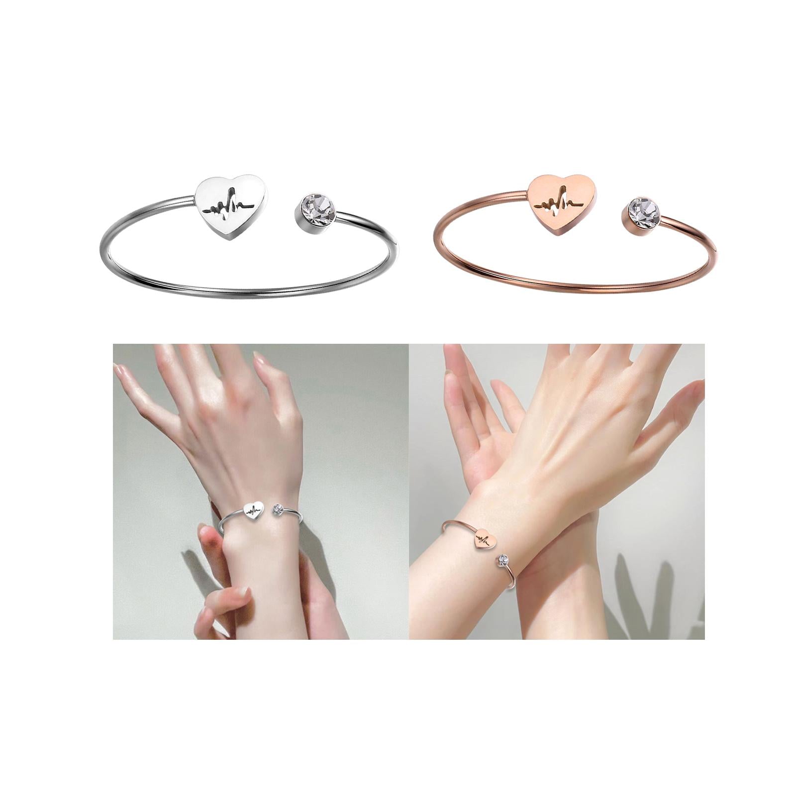Open Bangle Gifts Heart Bracelet for Engagement Father's Day Valentine's Day Silver
