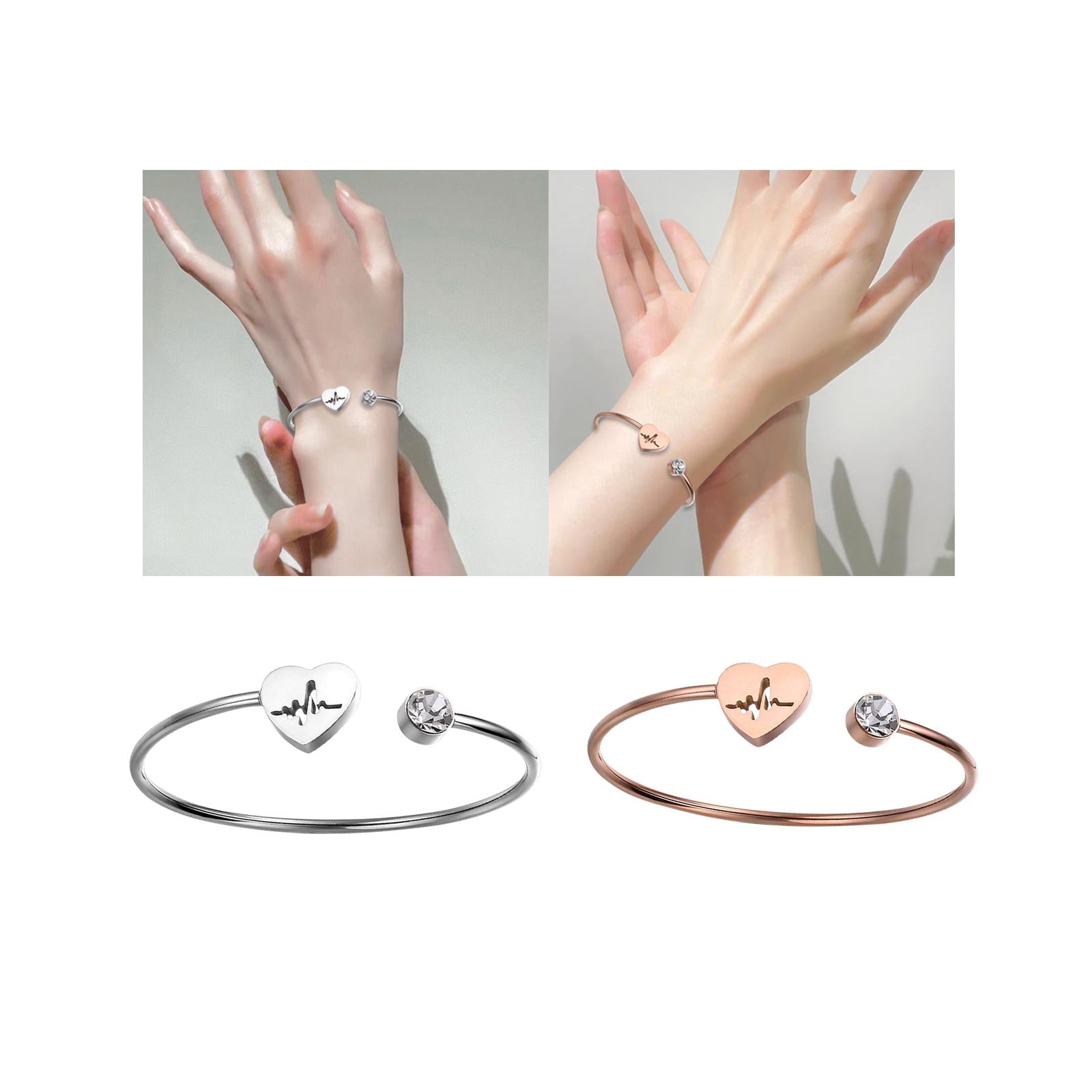 Open Bangle Gifts Heart Bracelet for Engagement Father's Day Valentine's Day Silver