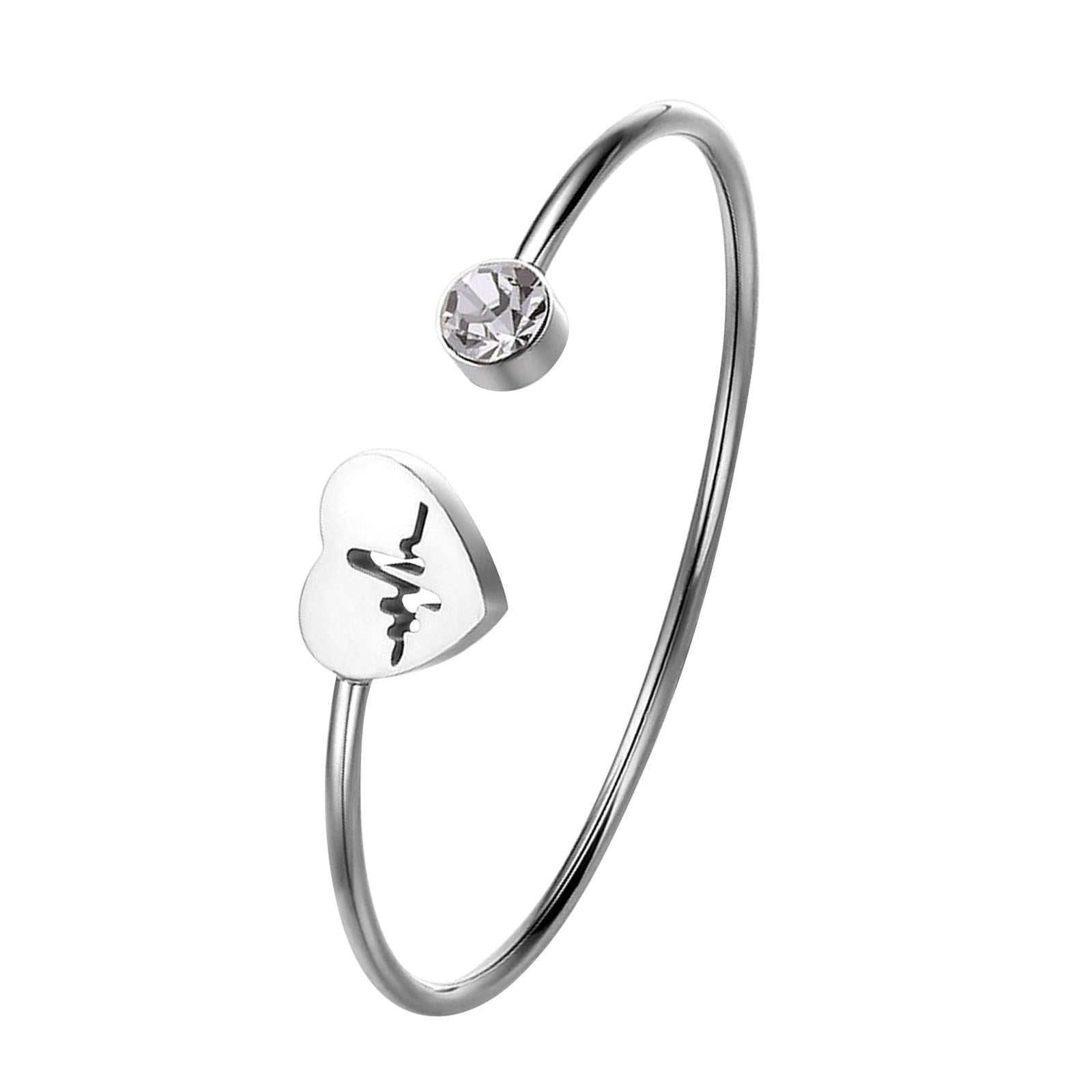 Open Bangle Gifts Heart Bracelet for Engagement Father's Day Valentine's Day Silver
