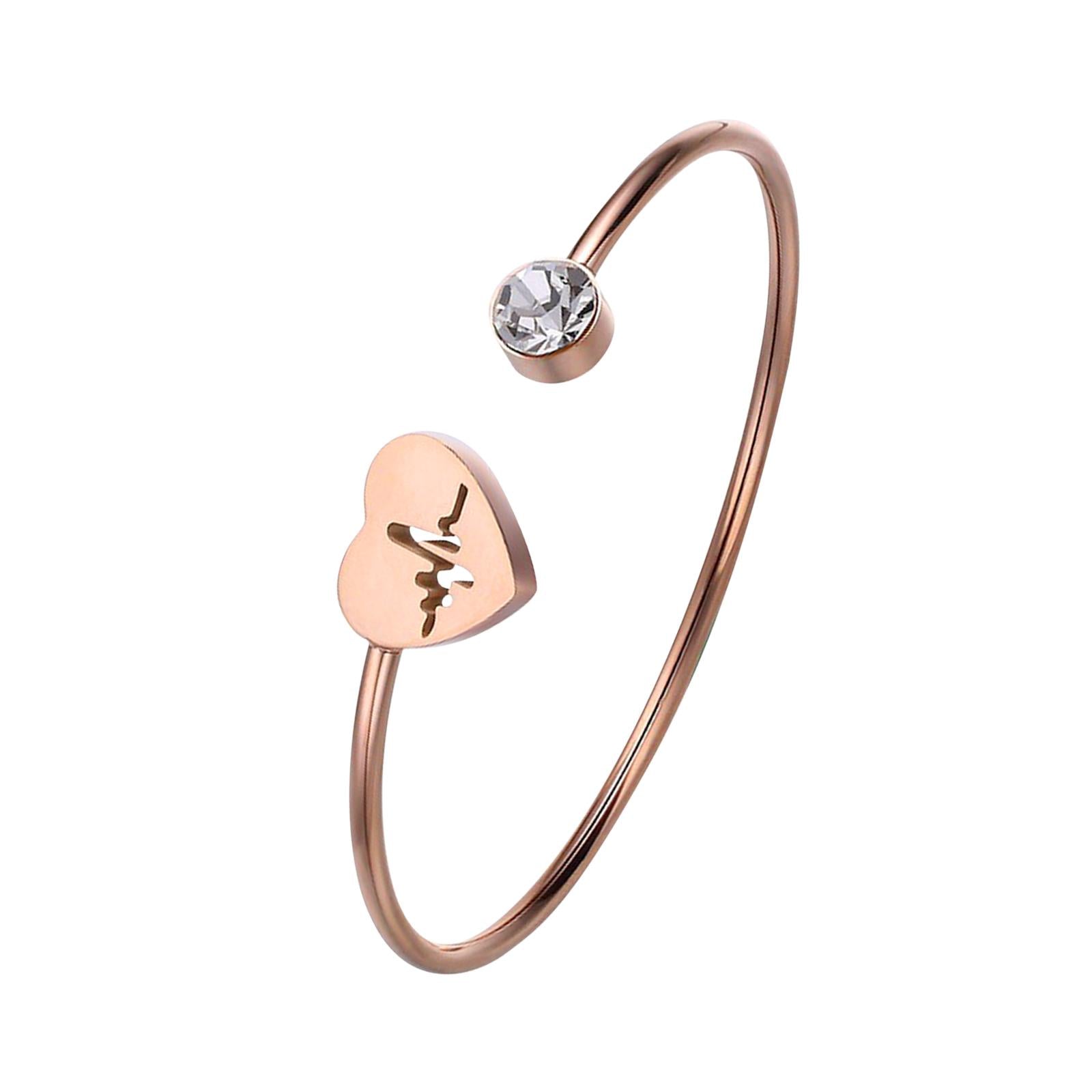 Open Bangle Gifts Heart Bracelet for Engagement Father's Day Valentine's Day Gold Pink