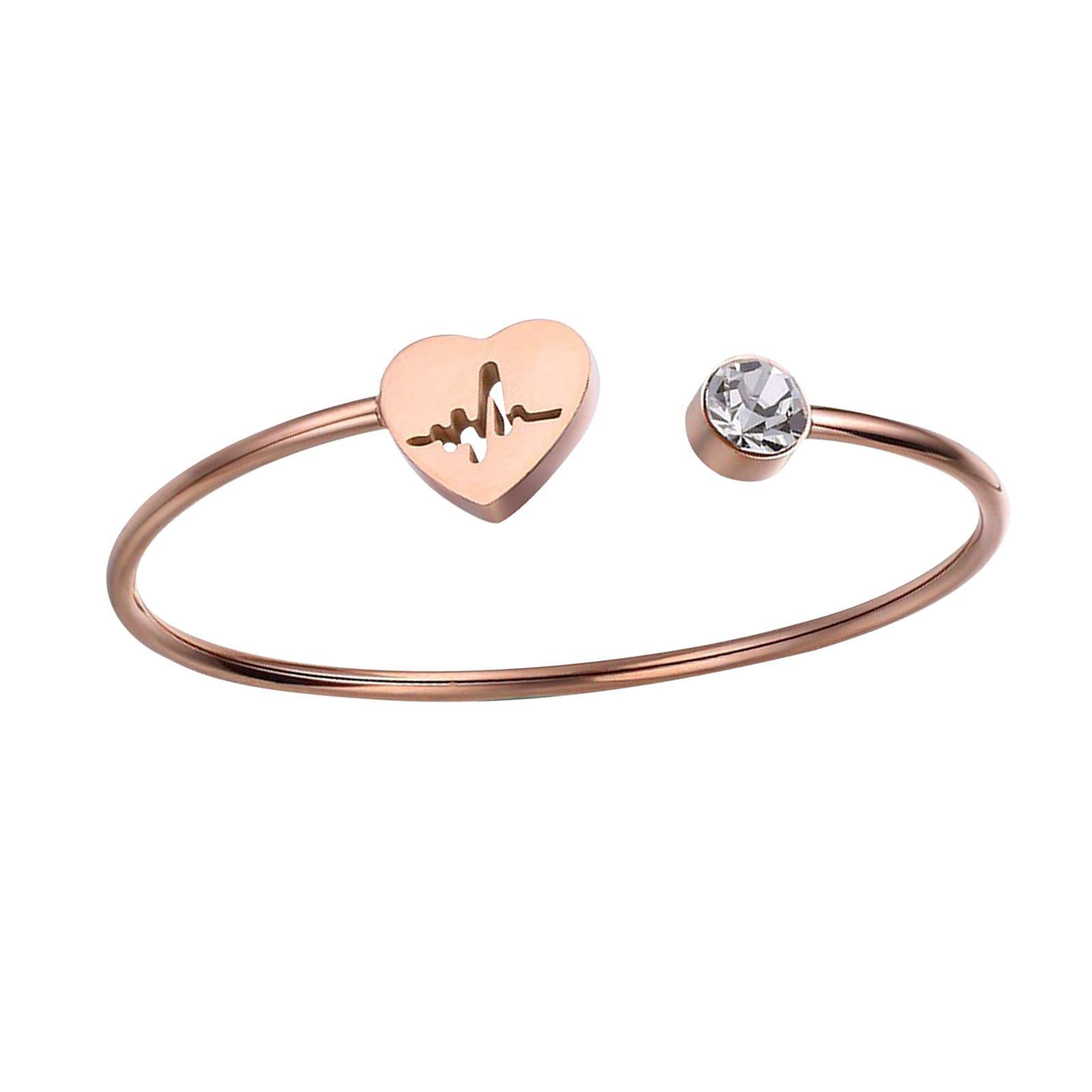 Open Bangle Gifts Heart Bracelet for Engagement Father's Day Valentine's Day Gold Pink