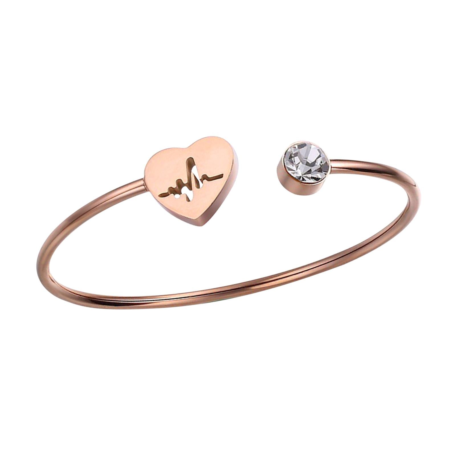 Open Bangle Gifts Heart Bracelet for Engagement Father's Day Valentine's Day Gold Pink