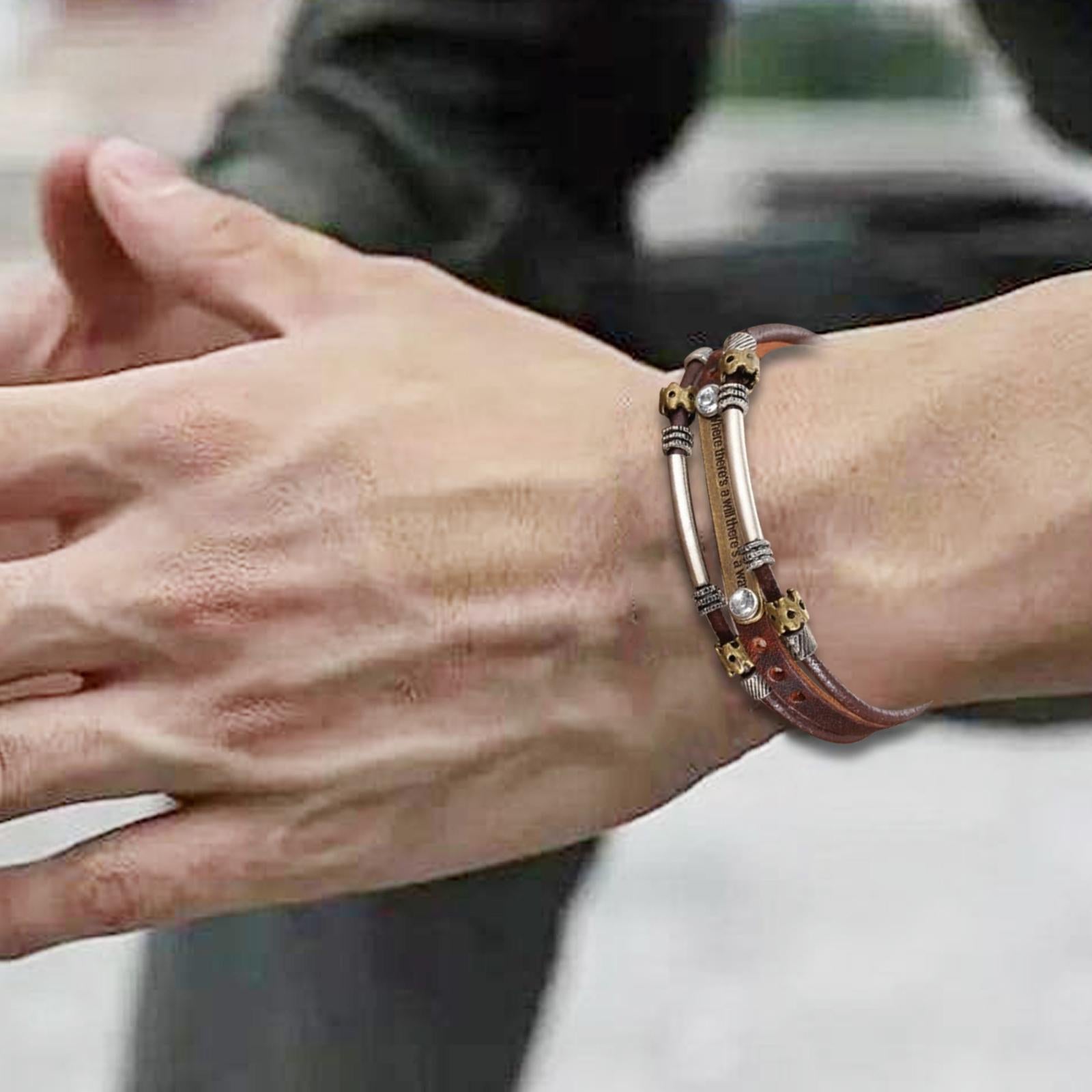 Leather Bracelet Wristband Fathers Day Mens Leather Bracelet Son Style B