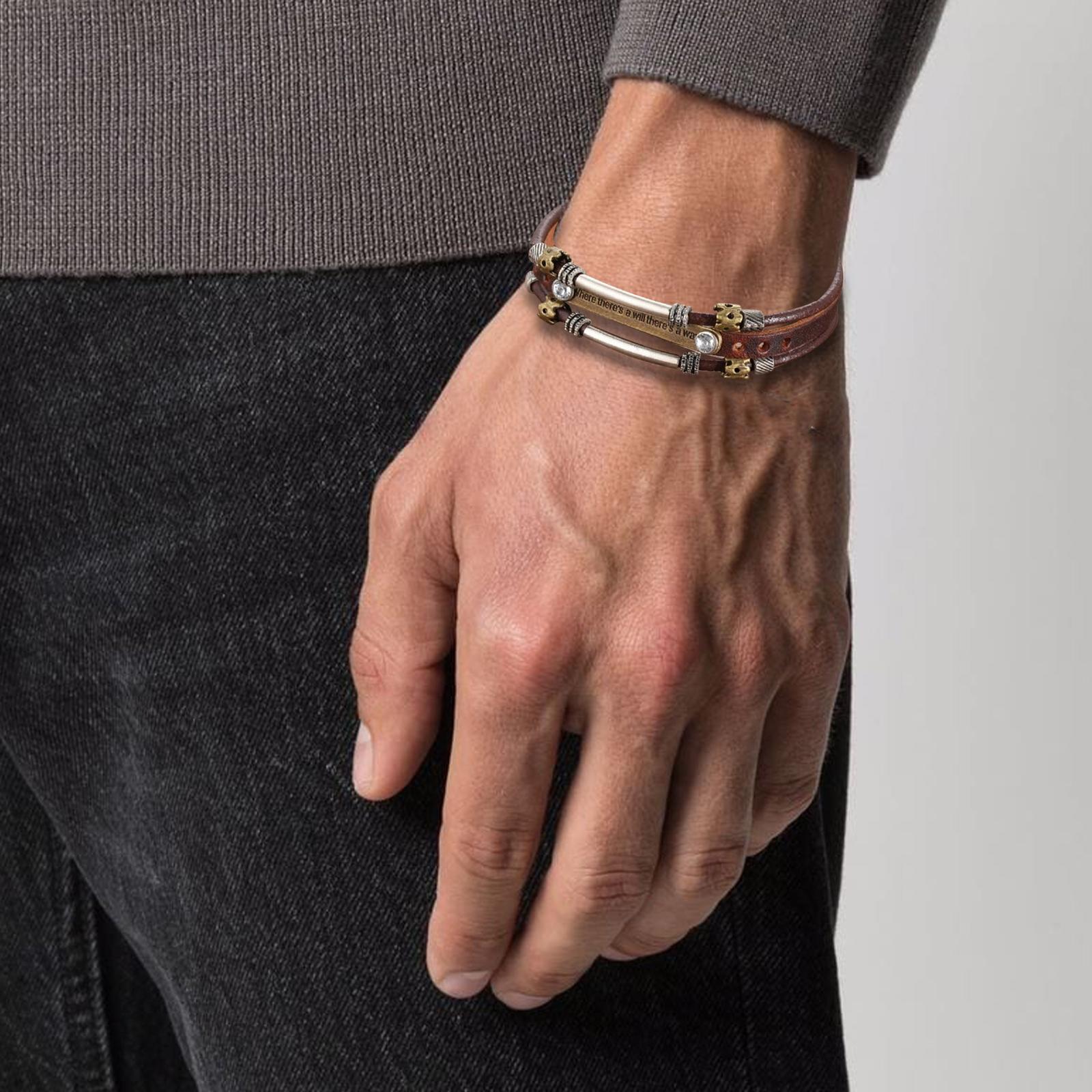 Leather Bracelet Wristband Fathers Day Mens Leather Bracelet Son Style B