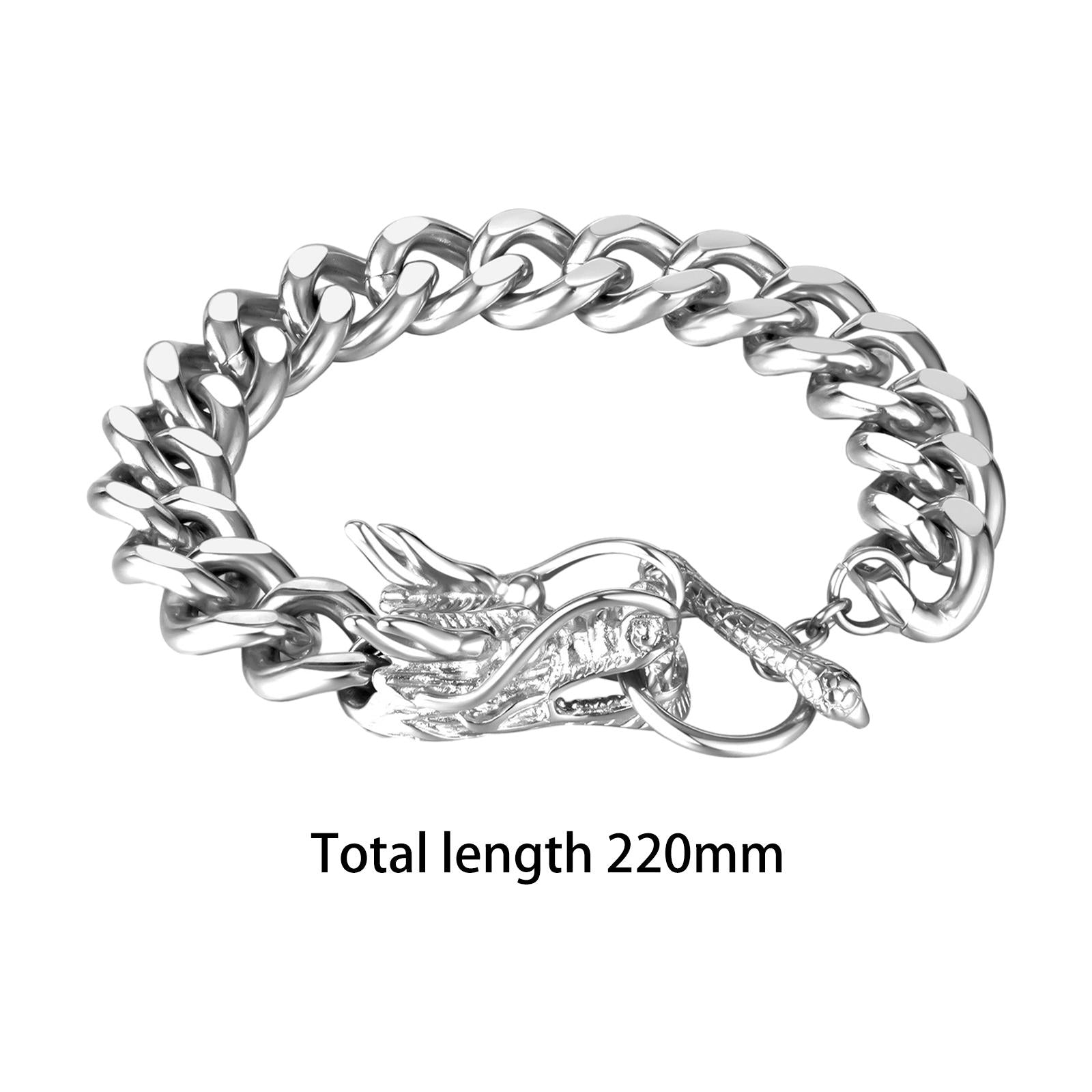 Link Chain Bracelet Cuff Bracelet Hip Hop Dragon Bracelet for Dad Father Boy Silver