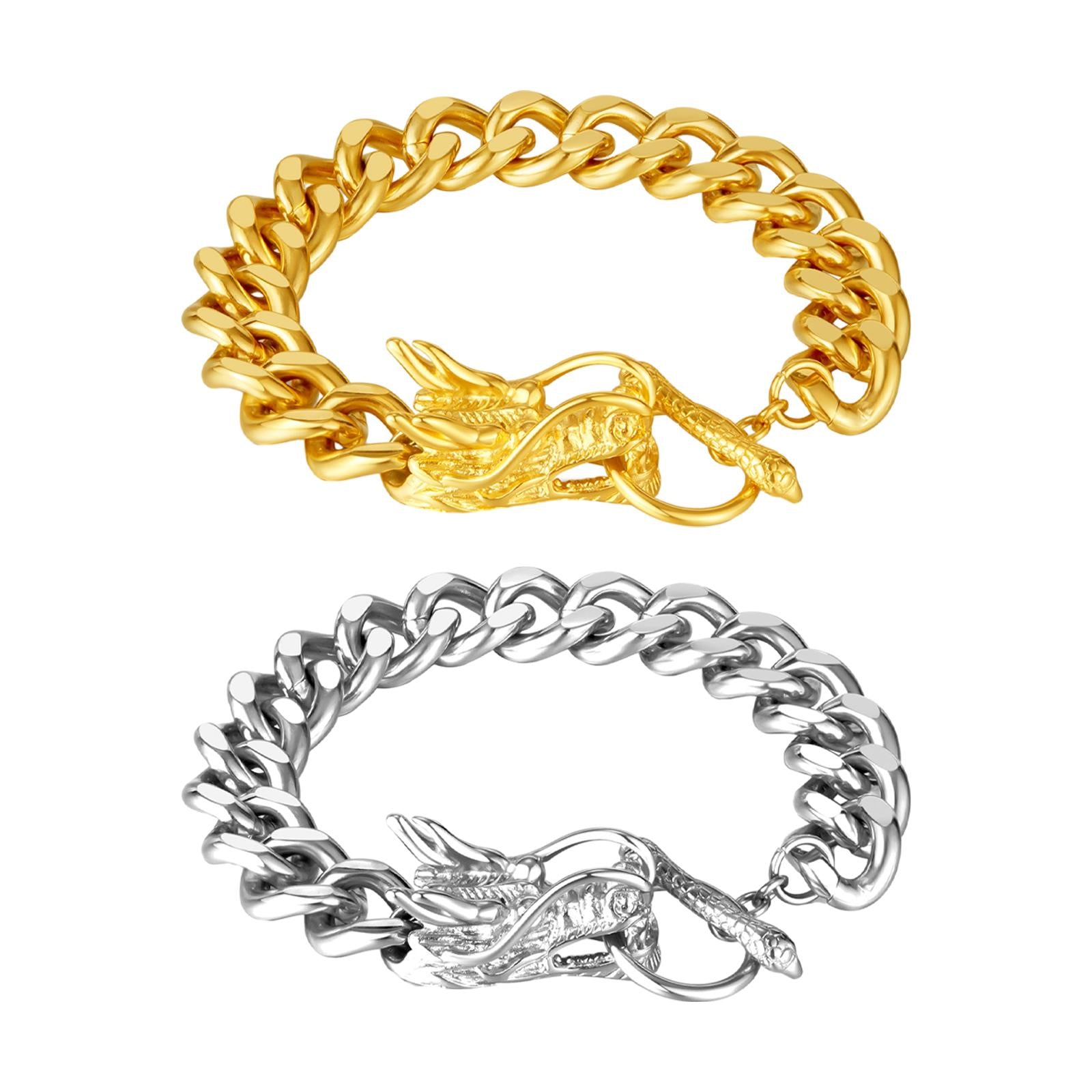 Link Chain Bracelet Cuff Bracelet Hip Hop Dragon Bracelet for Dad Father Boy Silver