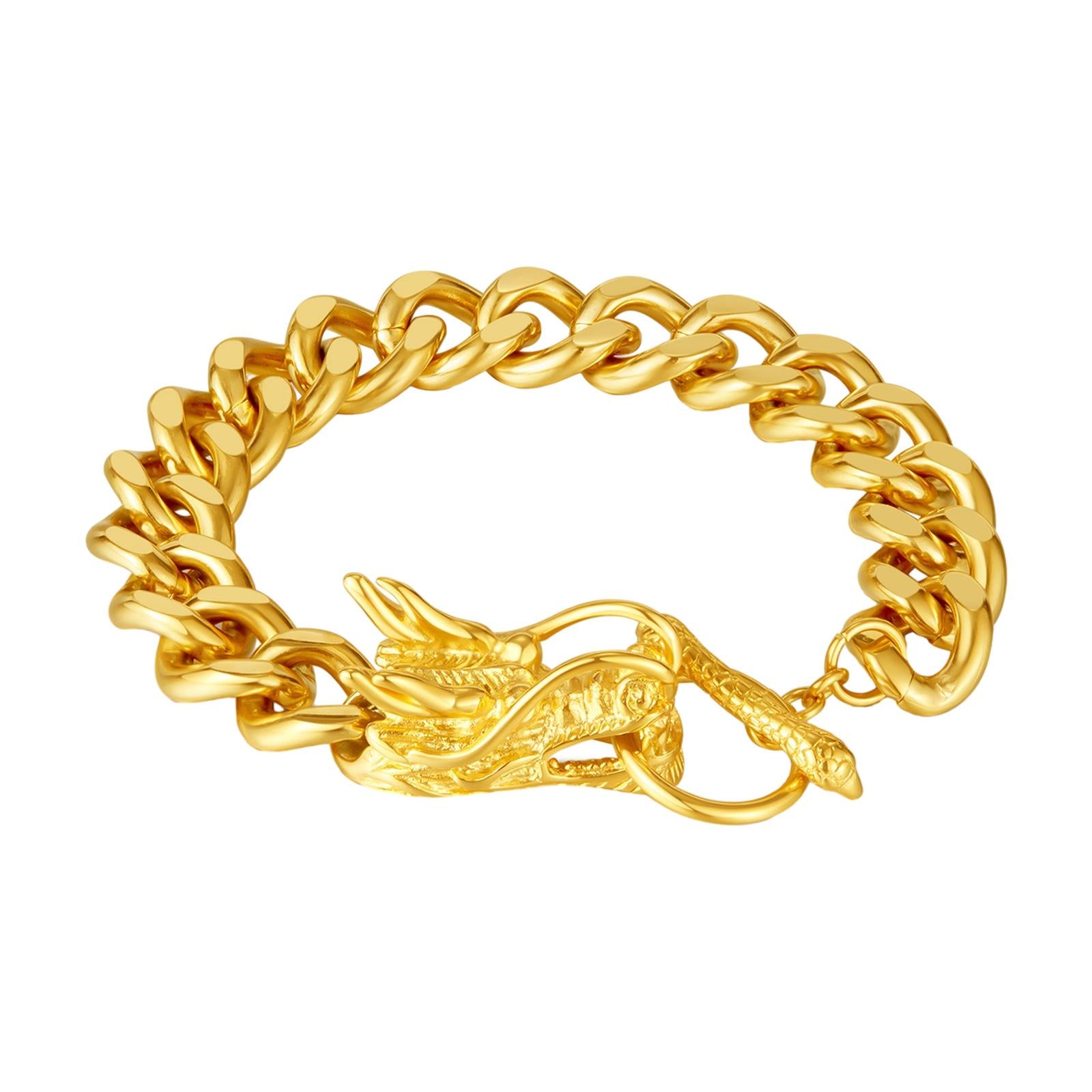 Link Chain Bracelet Cuff Bracelet Hip Hop Dragon Bracelet for Dad Father Boy Gold