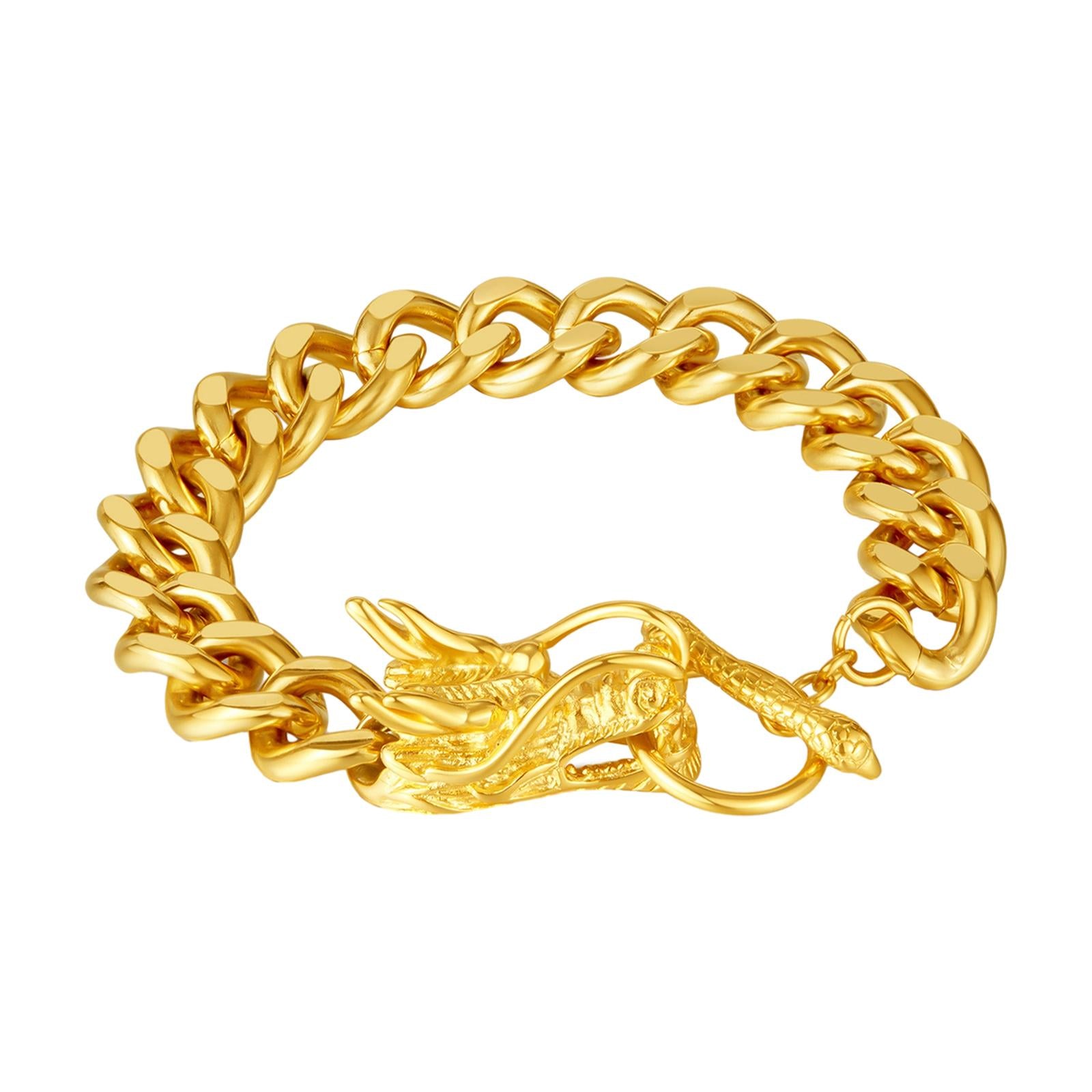 Link Chain Bracelet Cuff Bracelet Hip Hop Dragon Bracelet for Dad Father Boy Gold