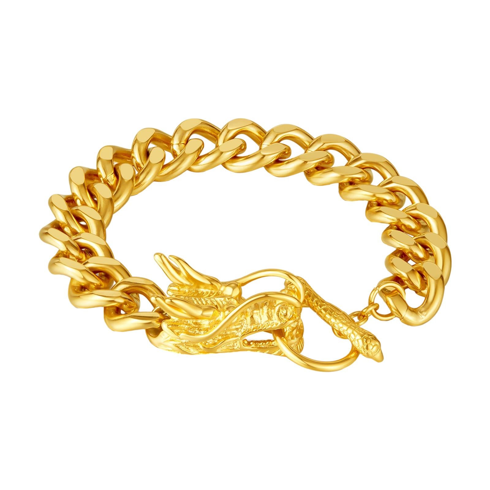 Link Chain Bracelet Cuff Bracelet Hip Hop Dragon Bracelet for Dad Father Boy Gold