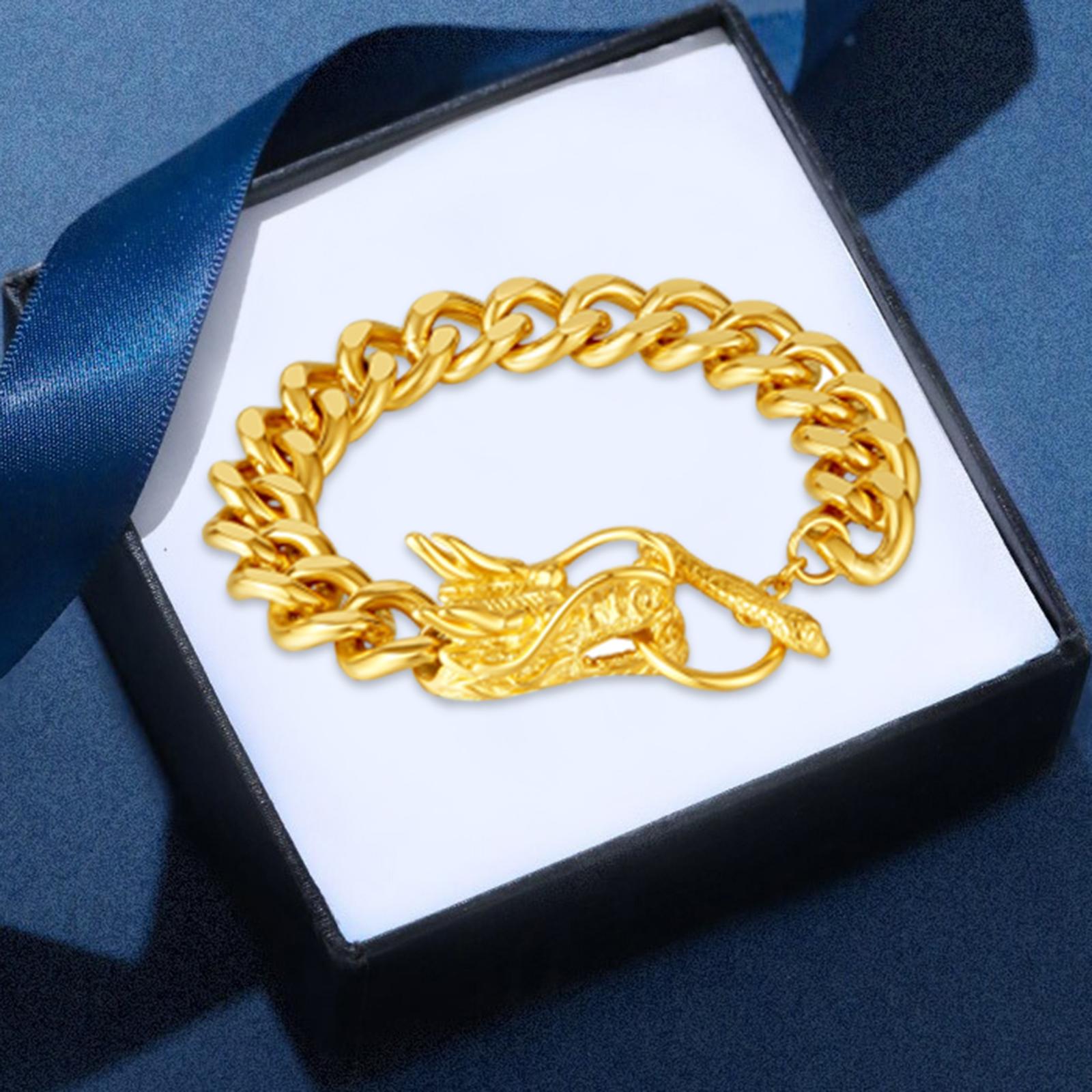 Link Chain Bracelet Cuff Bracelet Hip Hop Dragon Bracelet for Dad Father Boy Gold