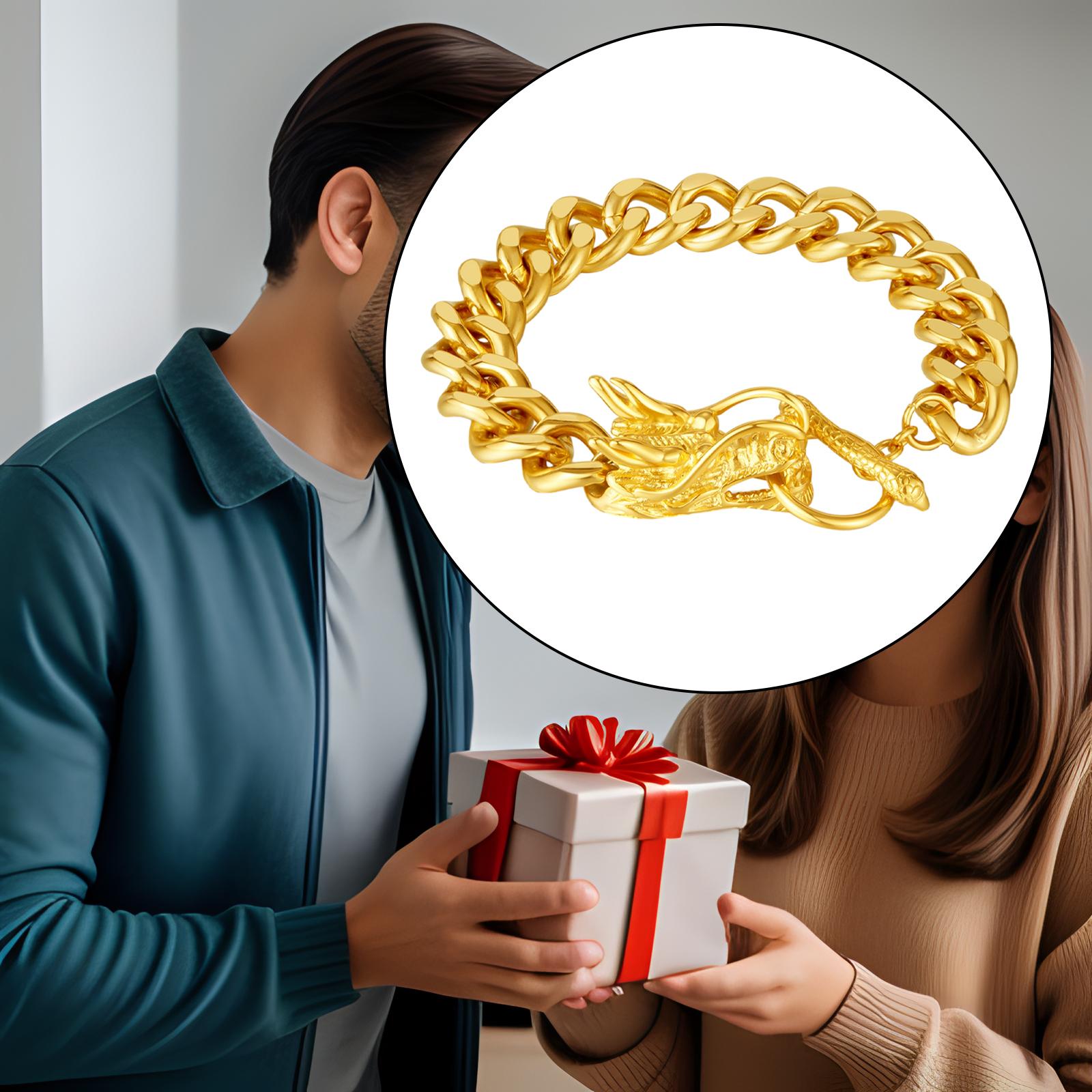 Link Chain Bracelet Cuff Bracelet Hip Hop Dragon Bracelet for Dad Father Boy Gold